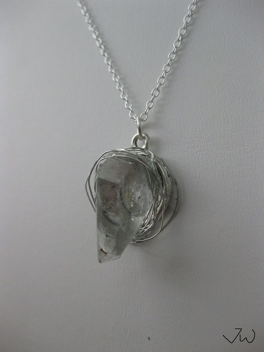 Jewelry Clear Quartz Stone Chain necklace with silver wire Size ONE SIZE - 2 Thumbnail