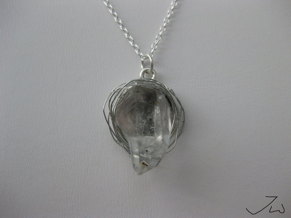 Jewelry Clear Quartz Stone Chain necklace with silver wire Size ONE SIZE - 3 Thumbnail
