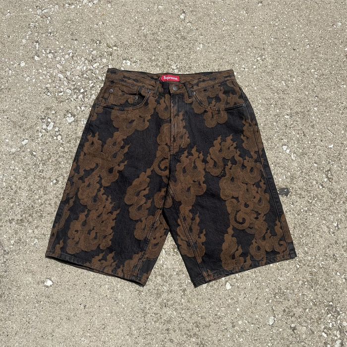 Supreme SUPREME FLAMES JACQUARD BAGGY DENIM SHORTS JORTS | Grailed