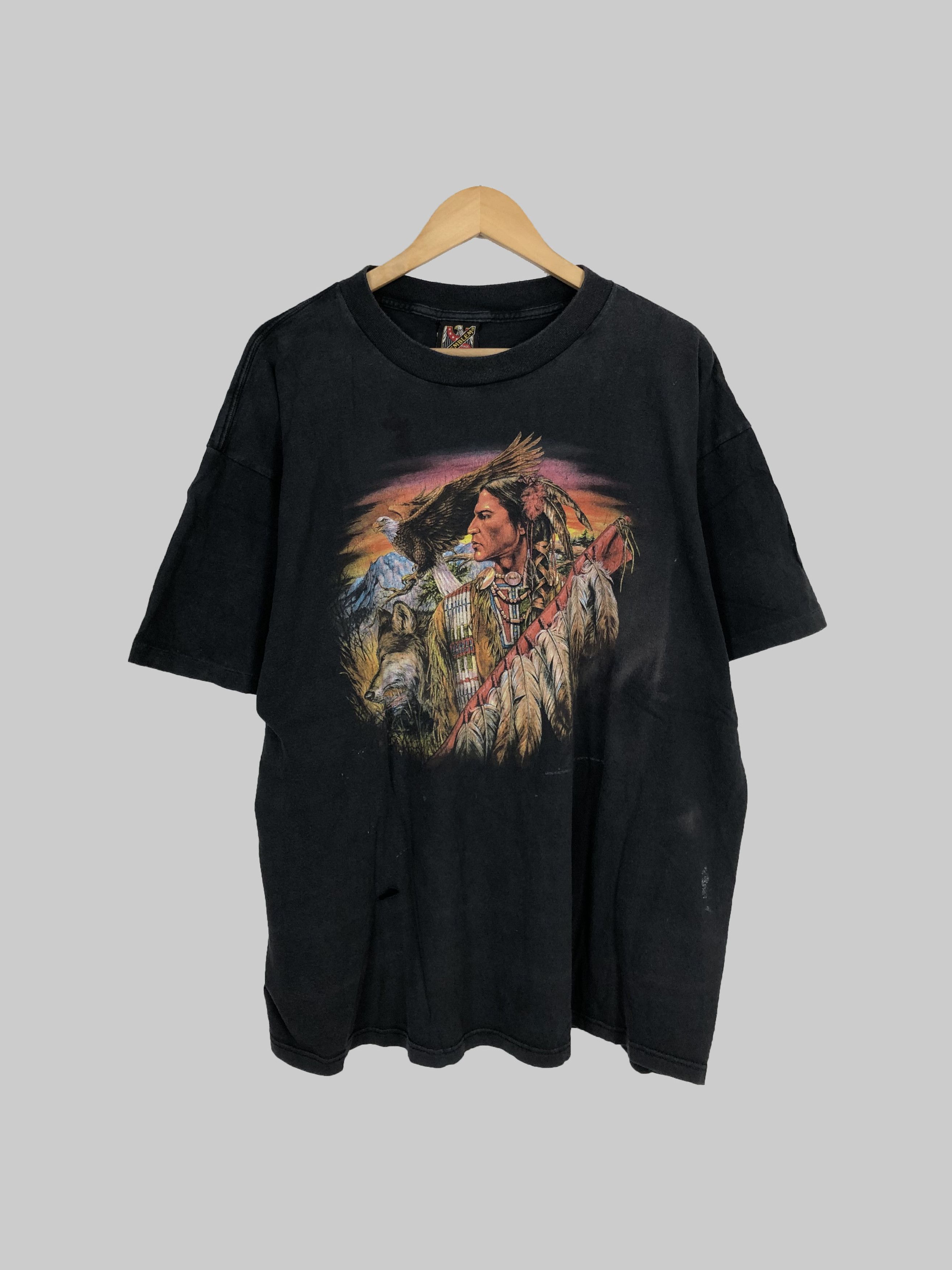 Harley Davidson Vintage 1994 3D Emblem Indian Wolf Eagles Thrashed t-shirt Size US XXL / EU 58 / 5 - 1 Thumbnail