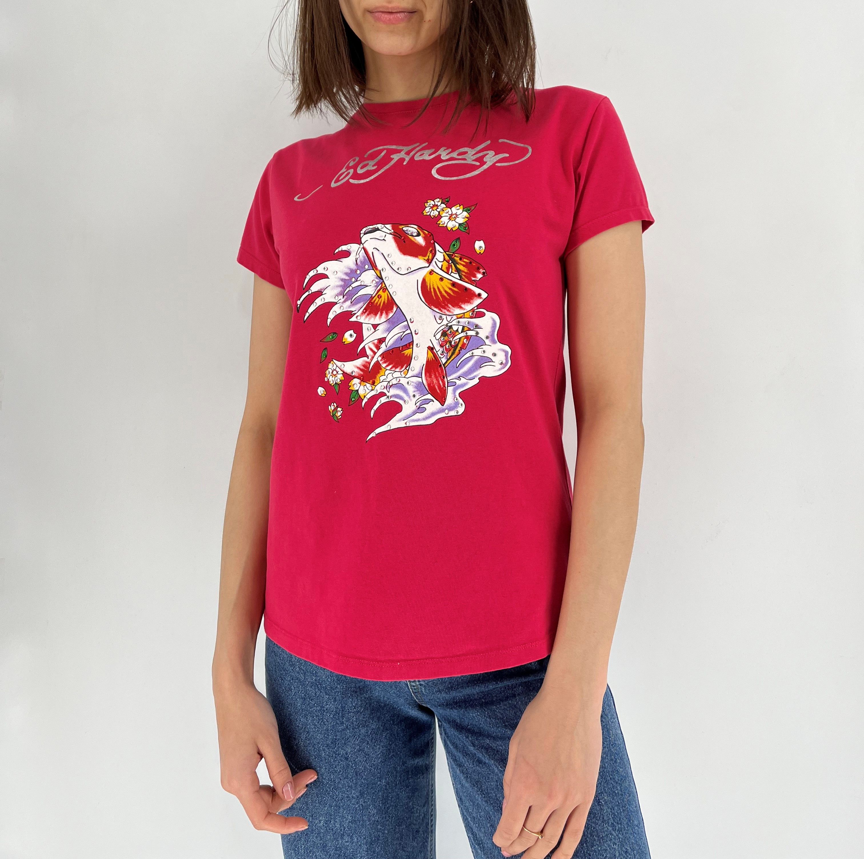 Christian Audigier Vintage Ed Hardy Women’s Rhinestones T-Shirt Size XL / US 12-14 / IT 48-50 - 1 Thumbnail