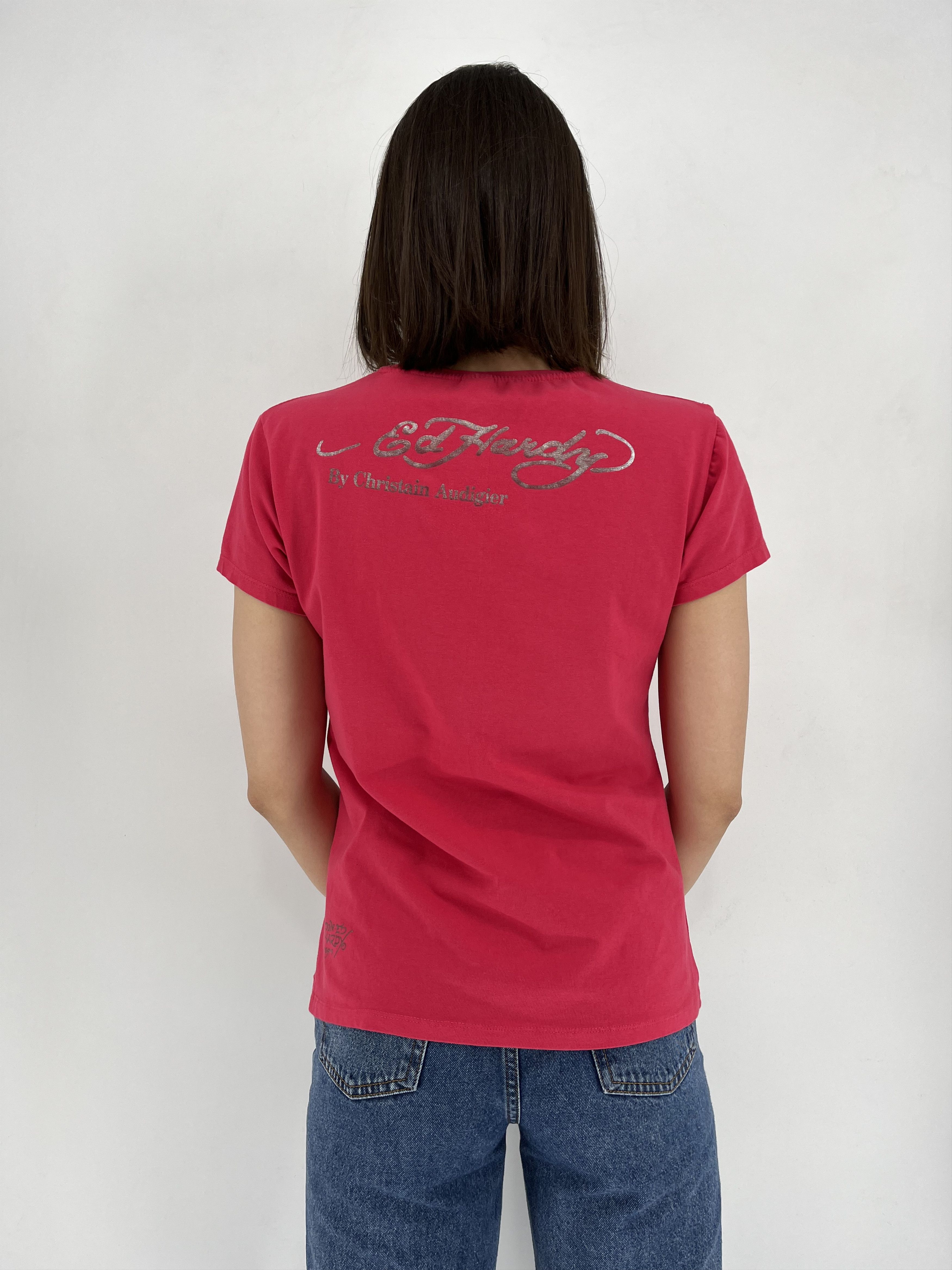 Christian Audigier Vintage Ed Hardy Women’s Rhinestones T-Shirt Size XL / US 12-14 / IT 48-50 - 6 Thumbnail