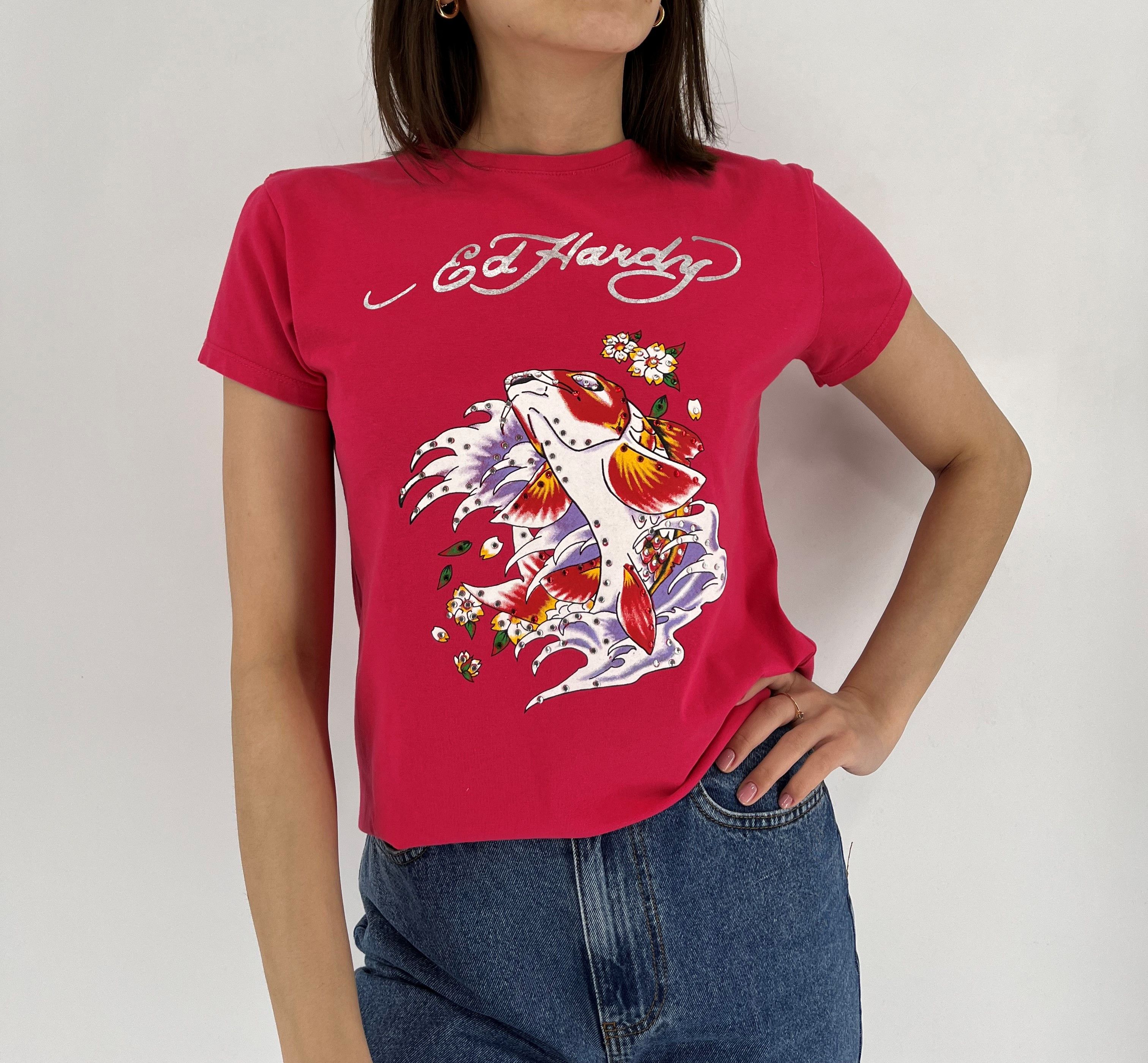 Christian Audigier Vintage Ed Hardy Women’s Rhinestones T-Shirt Size XL / US 12-14 / IT 48-50 - 4 Thumbnail