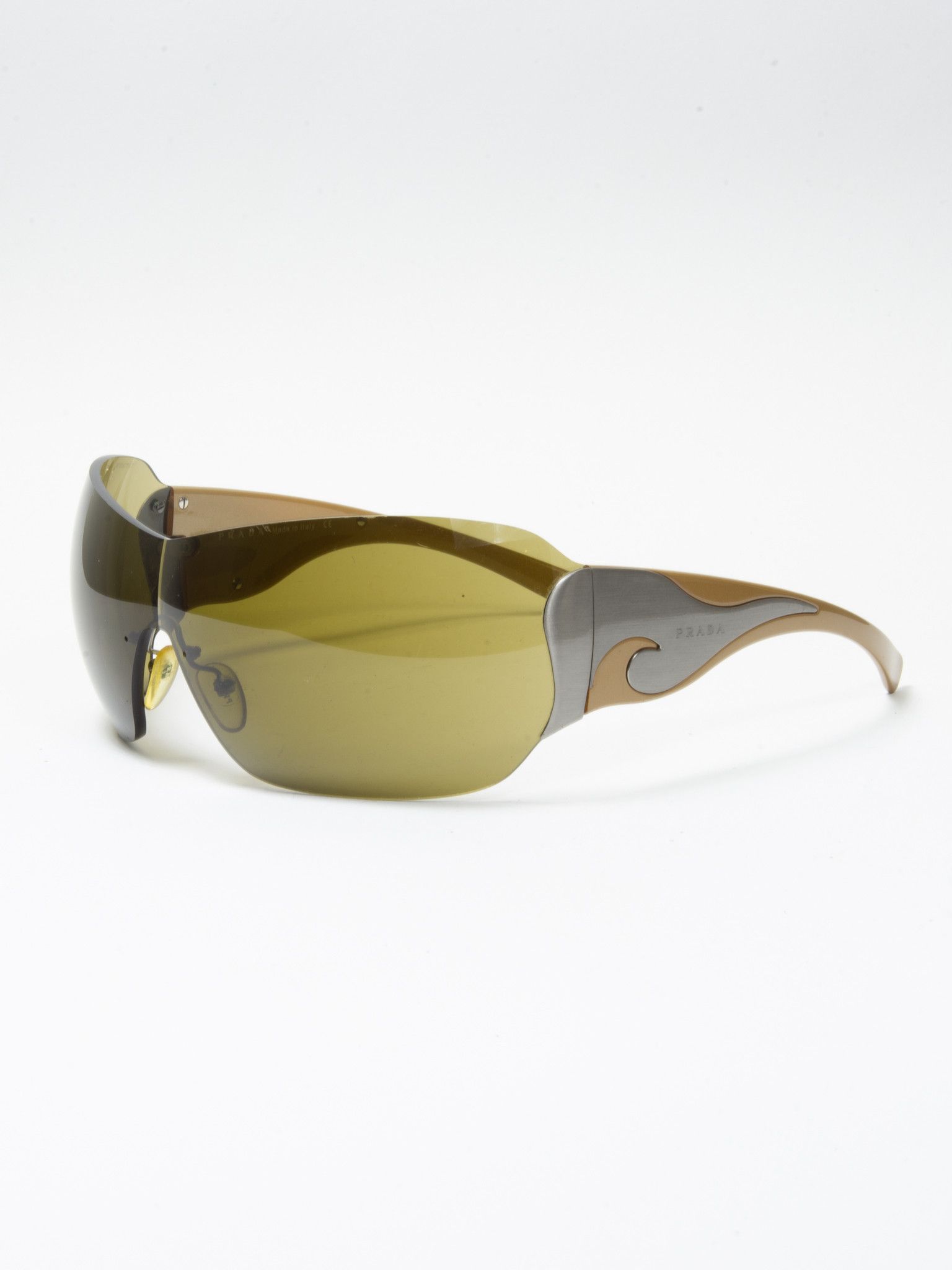 image of Prada Y2K Iconic Chrome Wave Sunglasses in Beige, Women's