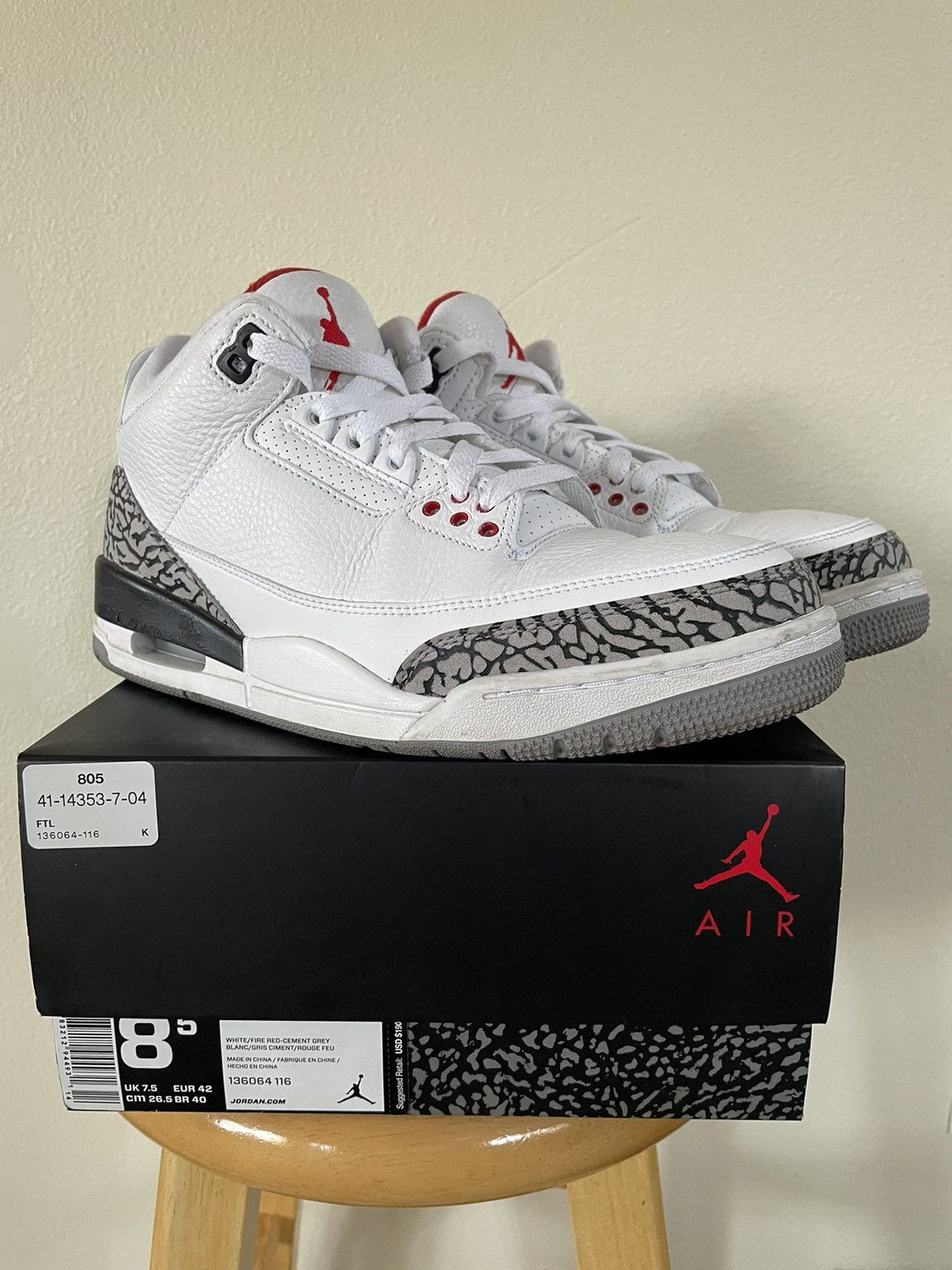 Pre-owned Jordan Nike Custom Air Jordan 3 Hall Of Fame Size 8.5 Shoes In White