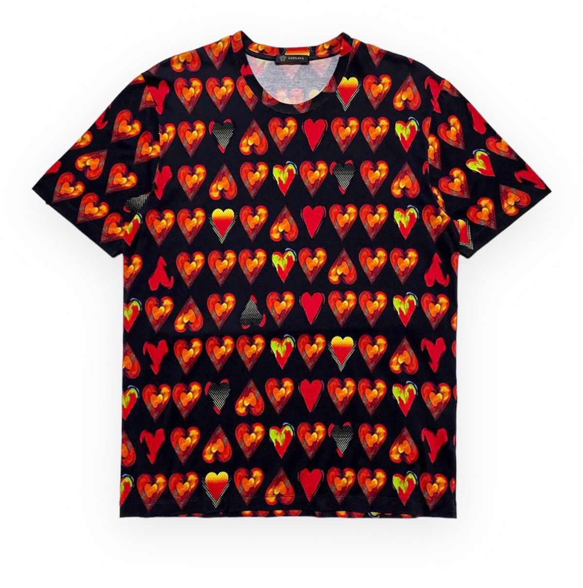 image of Versace Fw19 Heart Printed Tee in Black, Men's (Size XL)