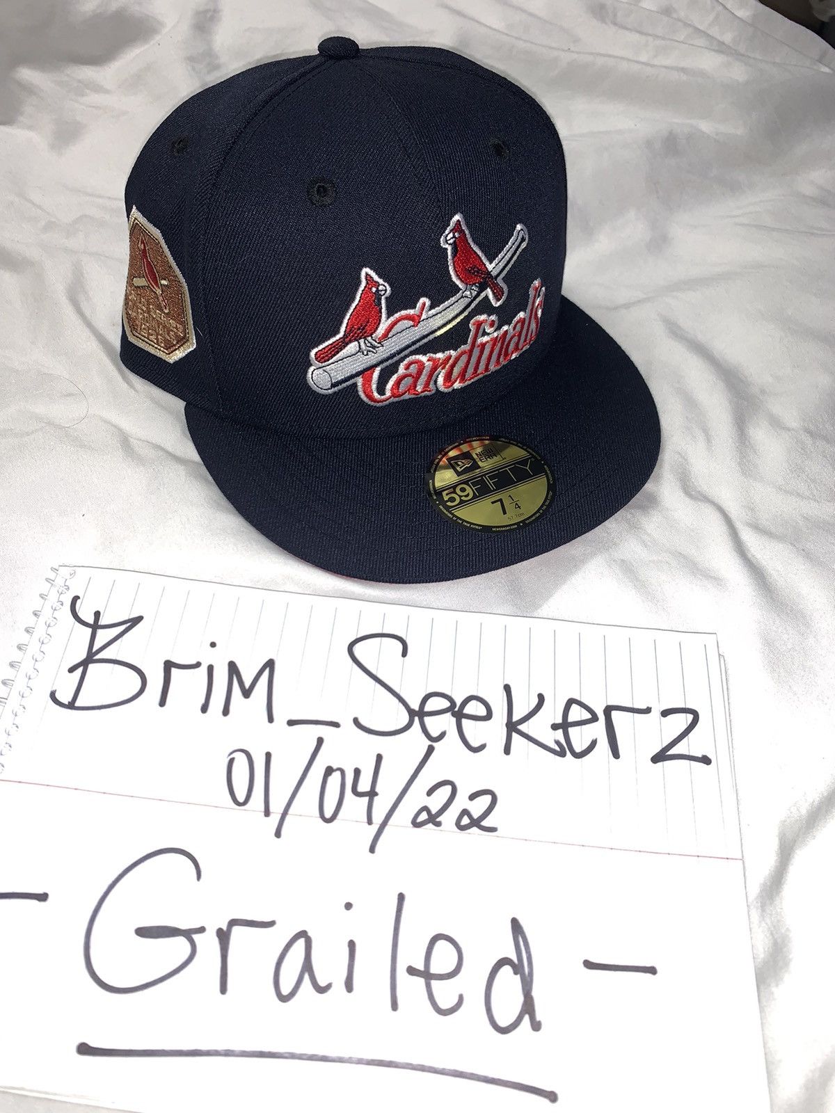 New Era Exclusive St. Louis Cardinals Fitted Navy Blue Red Brim 1/4 Size ONE SIZE - 6 Thumbnail