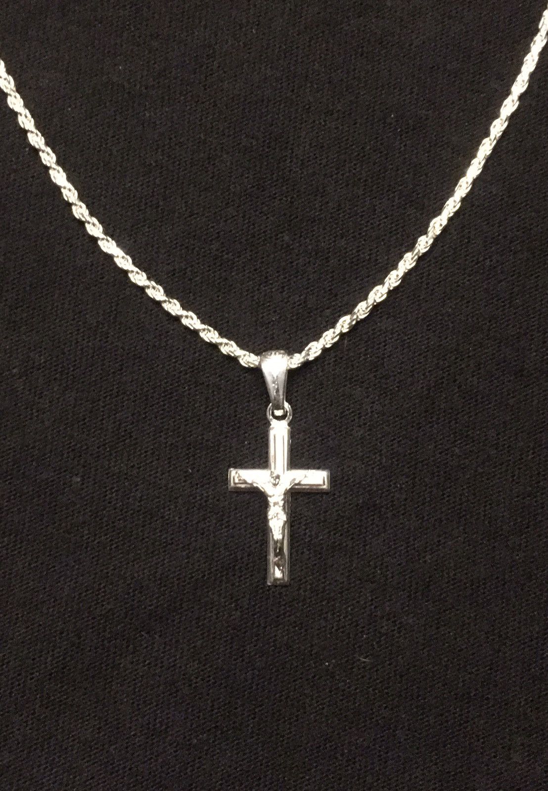 Jewelry Solid Silver Chain Rope Chain 20In 2Mm And Silver Cross, Men's