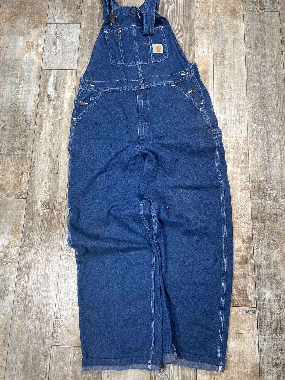 Pre-owned Carhartt X Made In Usa Crazy Vintage Baggy Carhartt Denim Overalls Jeans Usa Y2k In Blue