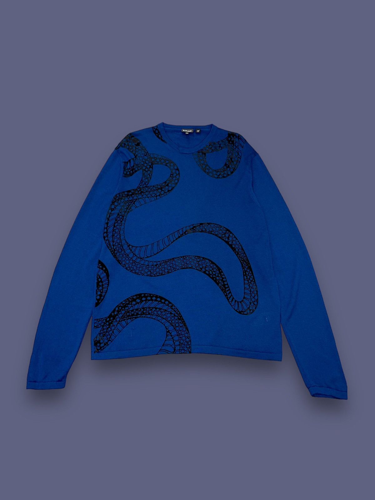 image of Aw15 Just Cavalli Snake Print Navy Wool Sweater, Men's (Size 2XL)