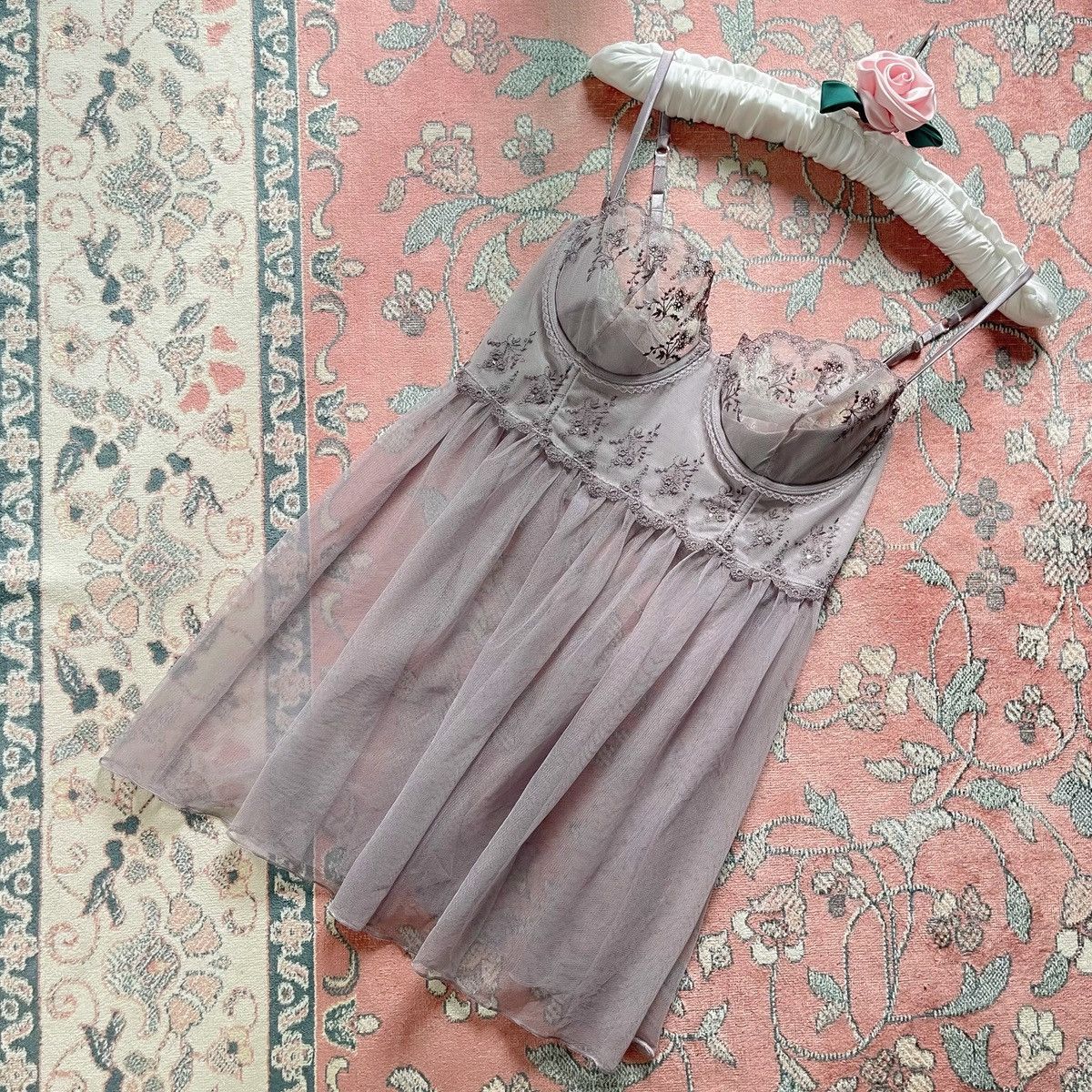 Victoria's Secret × Vintage VS Grey Mesh Sheer Bustier Mini Slip Dress (34C/32D) Size M / US 6-8 / IT 42-44 - 1 Thumbnail
