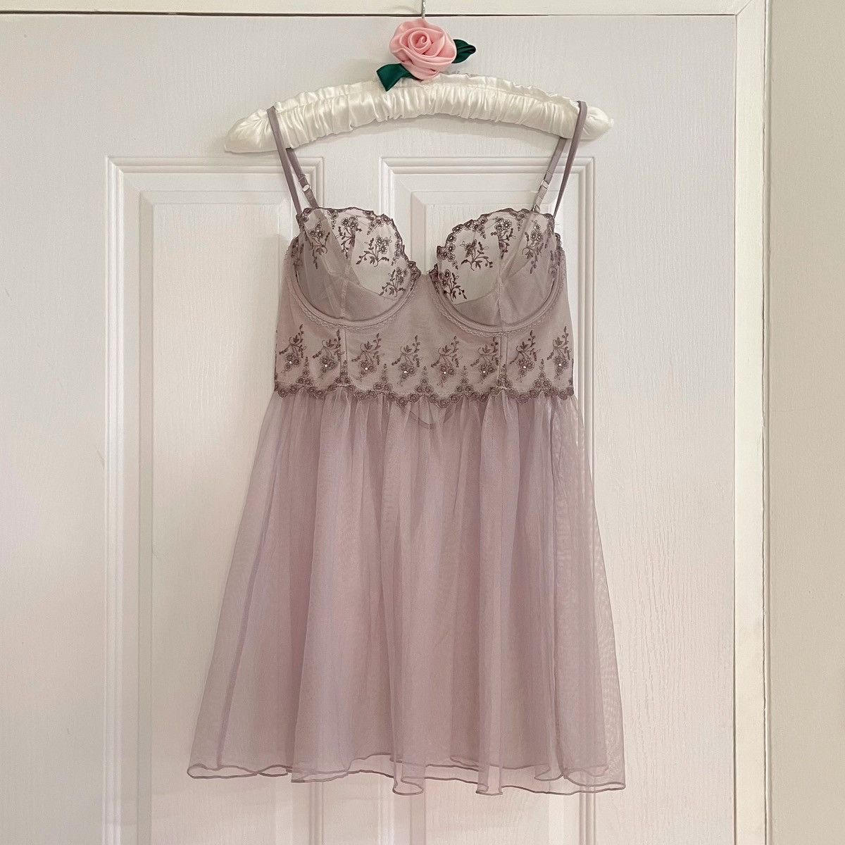 Victoria's Secret × Vintage VS Grey Mesh Sheer Bustier Mini Slip Dress (34C/32D) Size M / US 6-8 / IT 42-44 - 4 Thumbnail