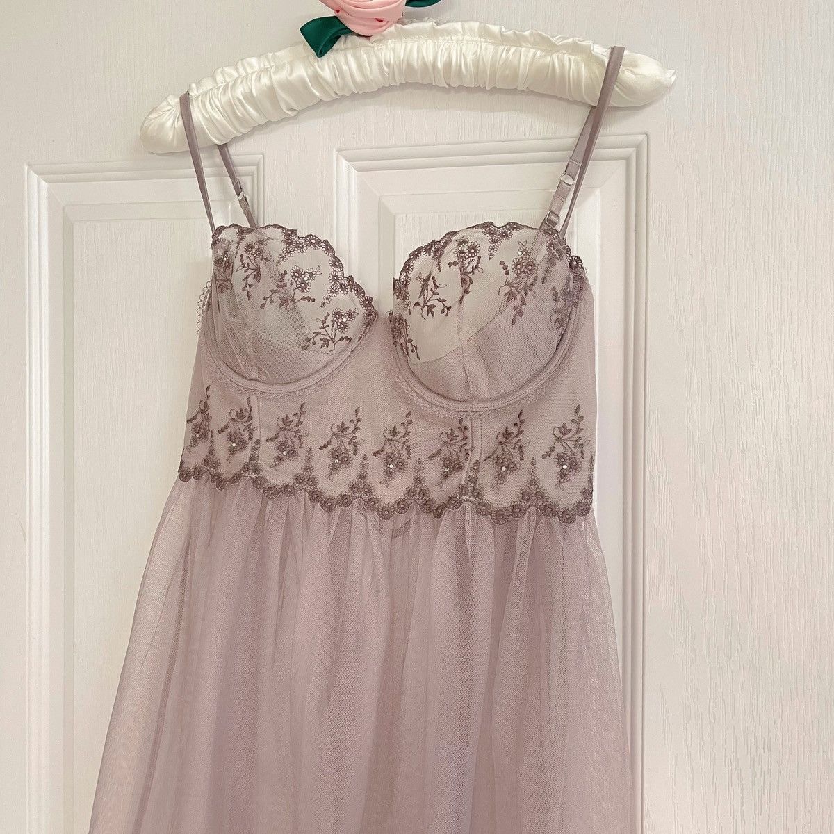 Victoria's Secret × Vintage VS Grey Mesh Sheer Bustier Mini Slip Dress (34C/32D) Size M / US 6-8 / IT 42-44 - 5 Thumbnail