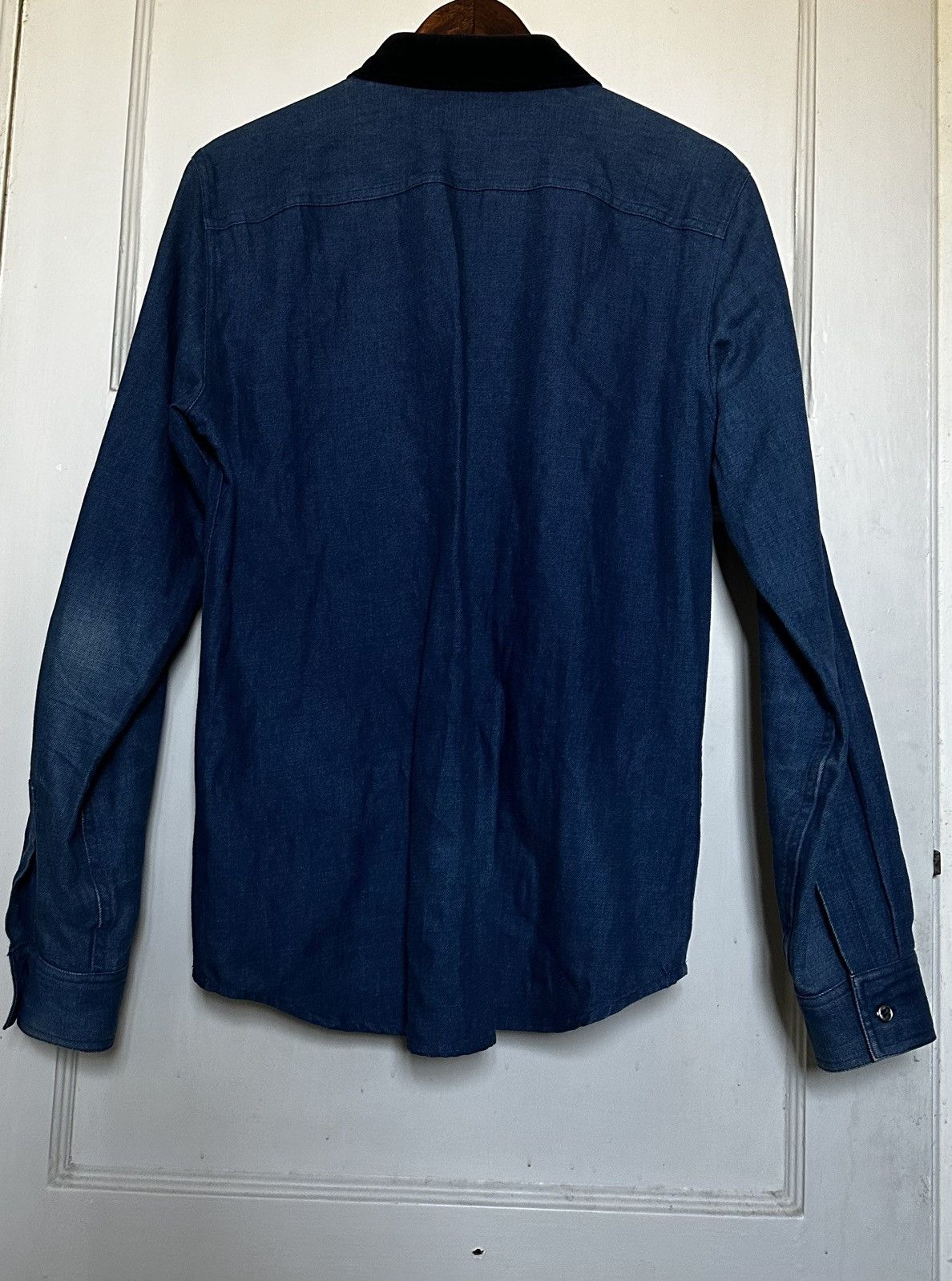 A.P.C. Long Sleeve Denim shirt with black Corduroy collar