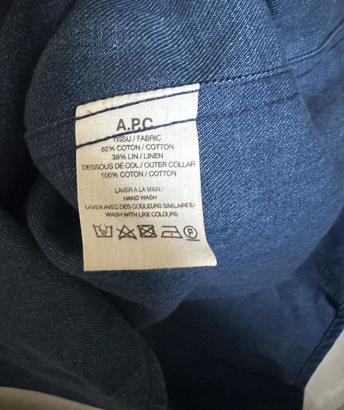 A.P.C. Long Sleeve Denim shirt with black Corduroy collar