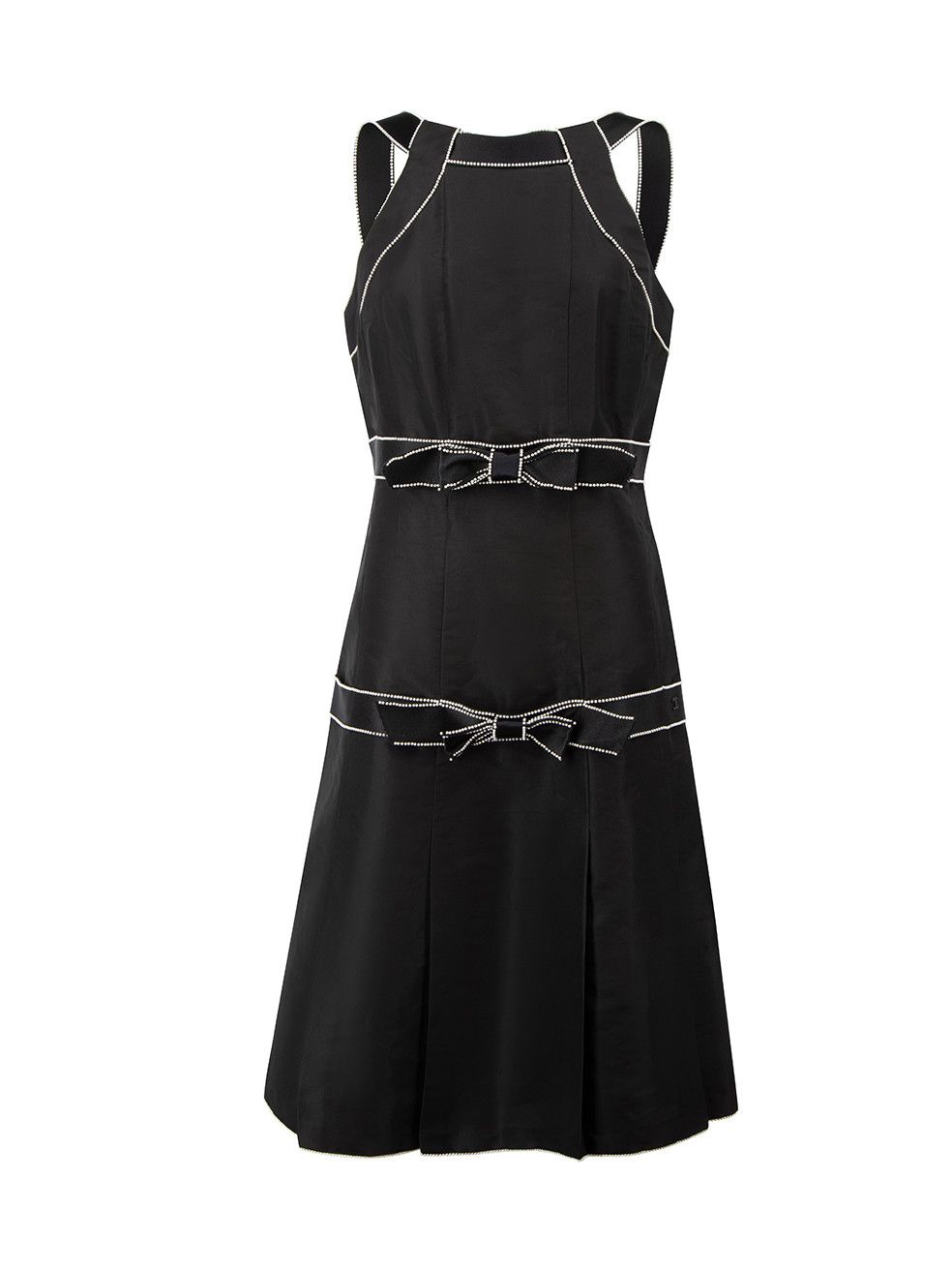 Chanel Black Silk Pearl Accent Bow Detail Dress 