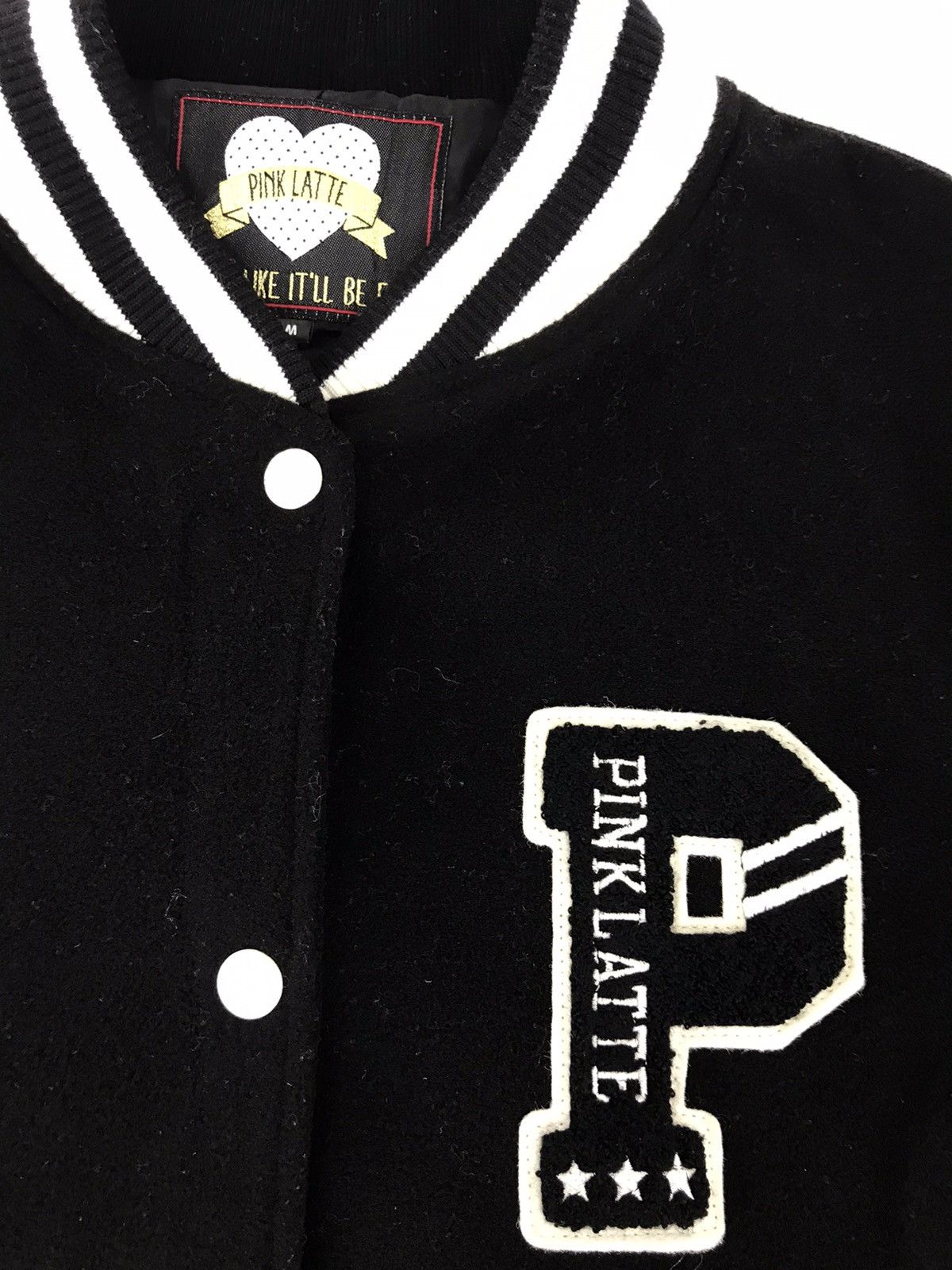 Japanese Brand Pink Latte Varsity Jacket Wool Quilted Inner Snap Button Size US S / EU 44-46 / 1 - 3 Thumbnail