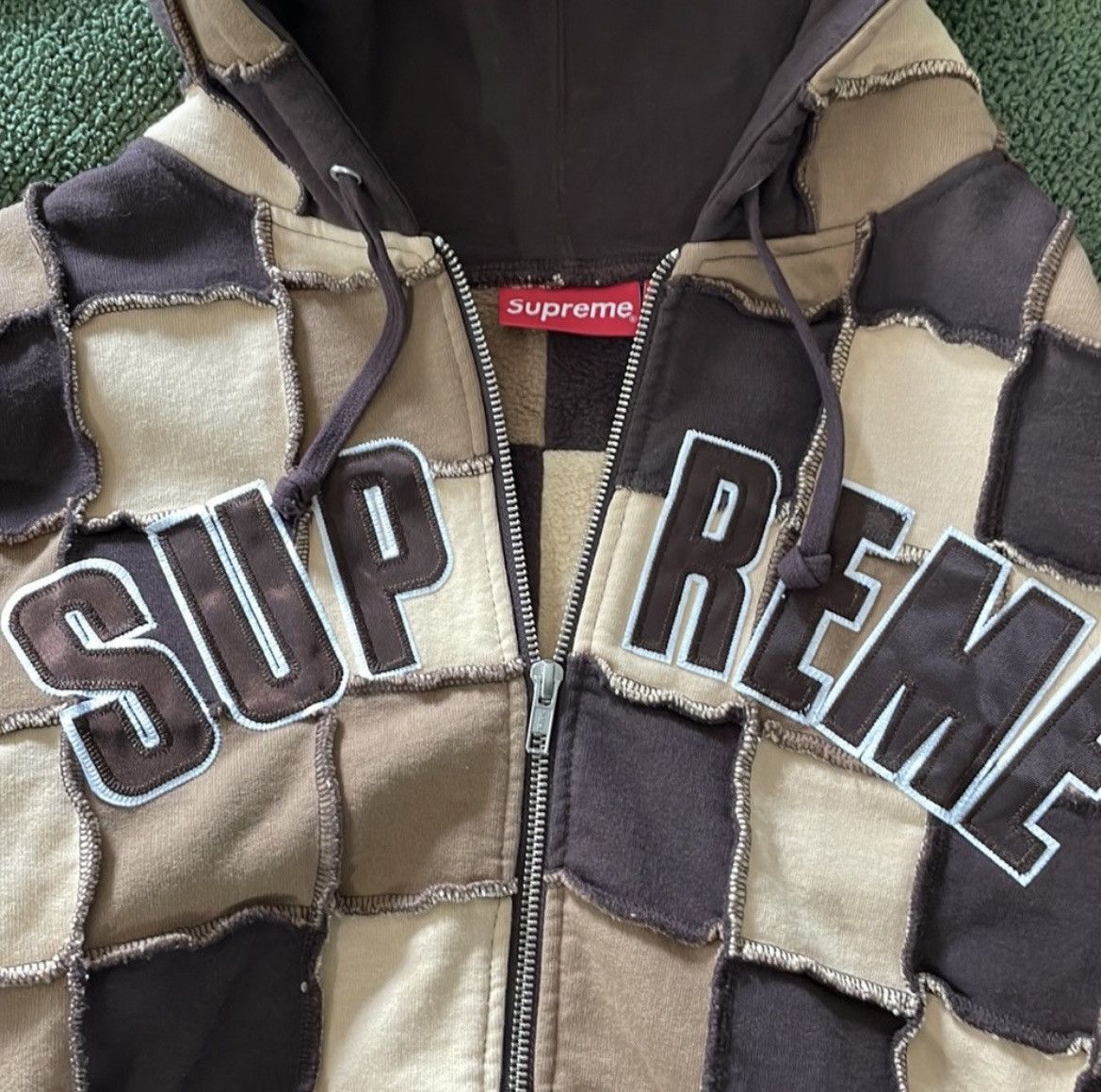 Supreme Reverse Patchwork Zip Up Hooded Sweatshirt | Grailed