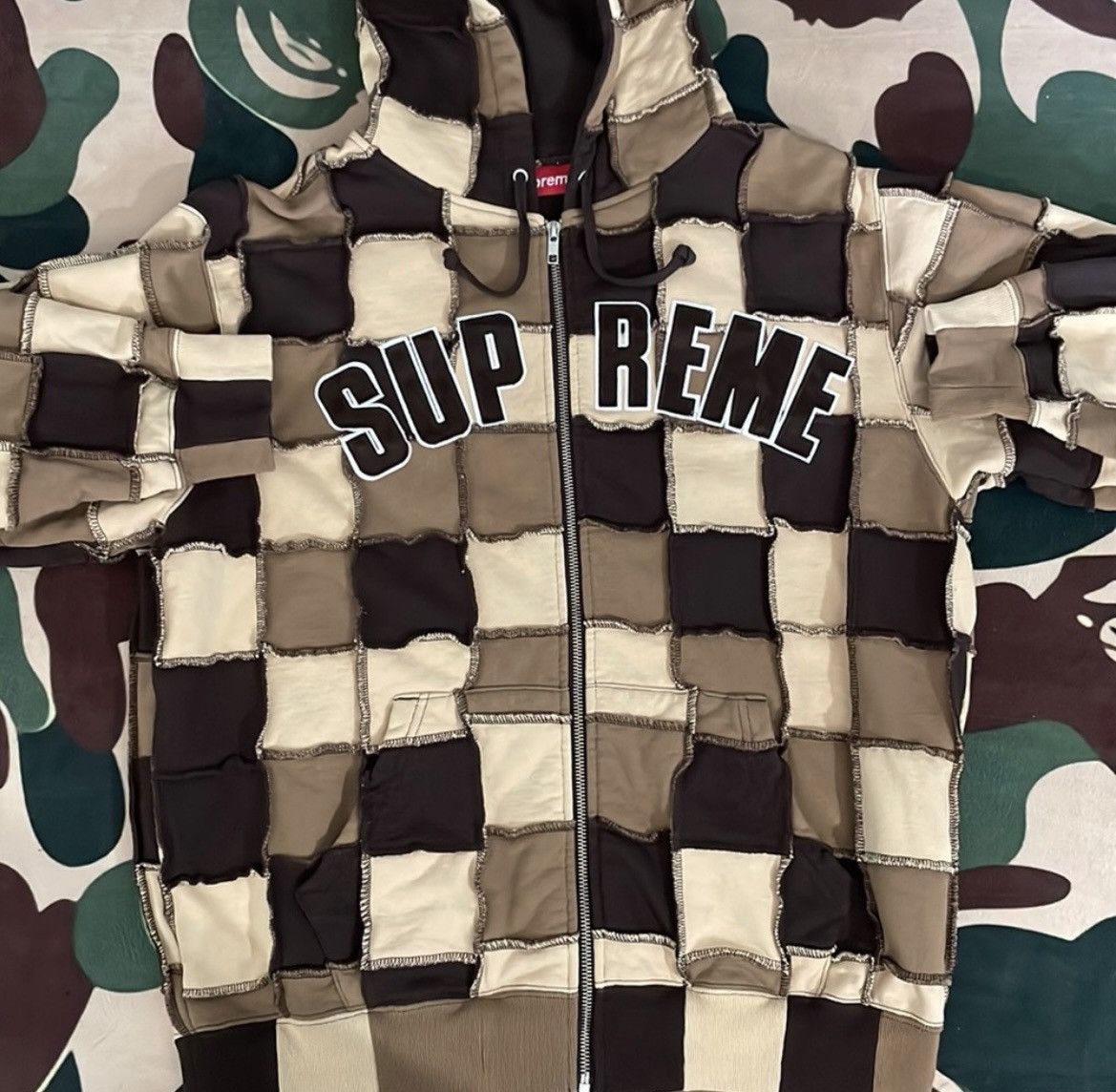 Supreme Reverse Patchwork Zip Up Hooded Sweatshirt | Grailed