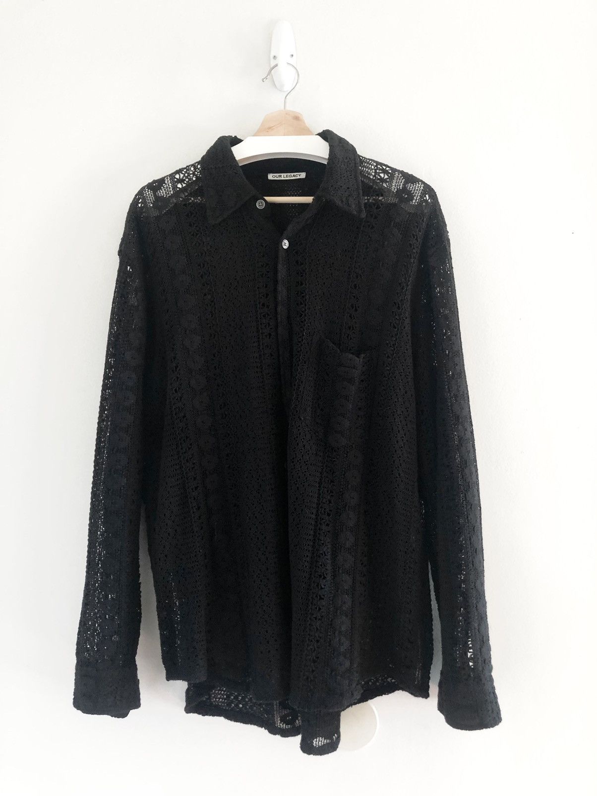 image of Our Legacy OG Coco Lace Button Up Shirt Crochet Black, Men's (Size Medium)