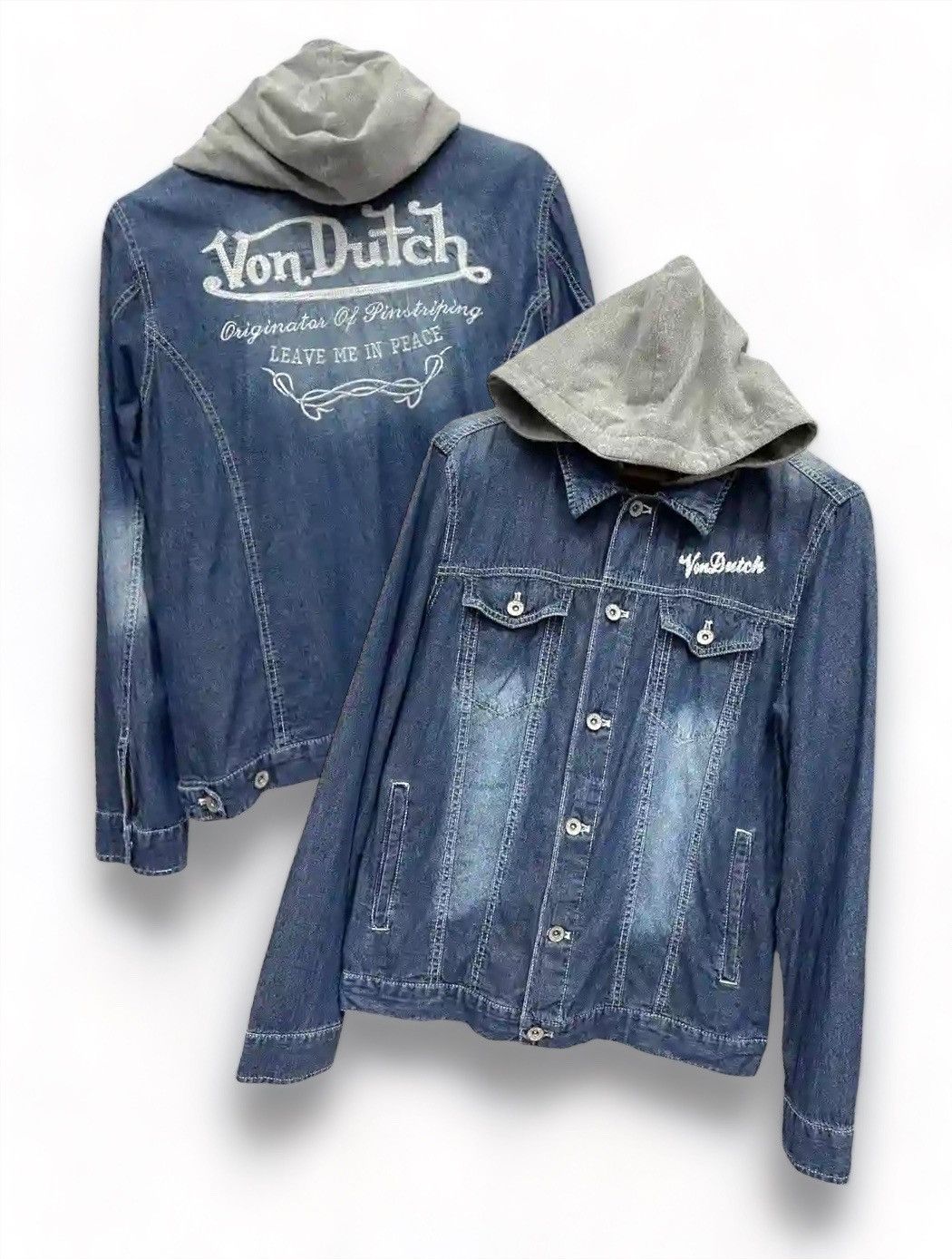 image of Archival Clothing x Vintage Von Dutch Embroidery Light Cotton Detachable Hoodie in Blue (Size Small