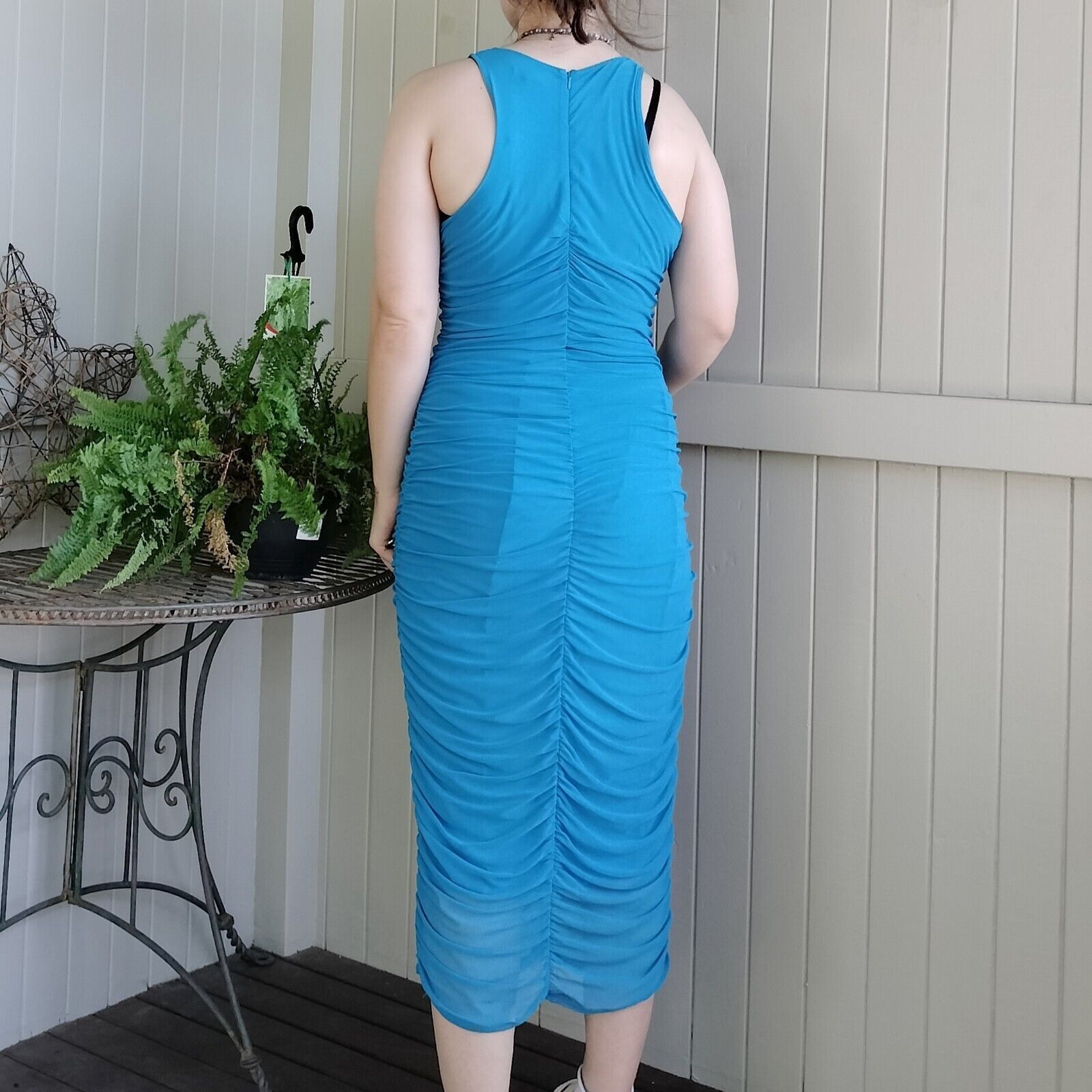 House of Harlow 1960 Dress Midi Bodycon Mesh Ruched Cocktail