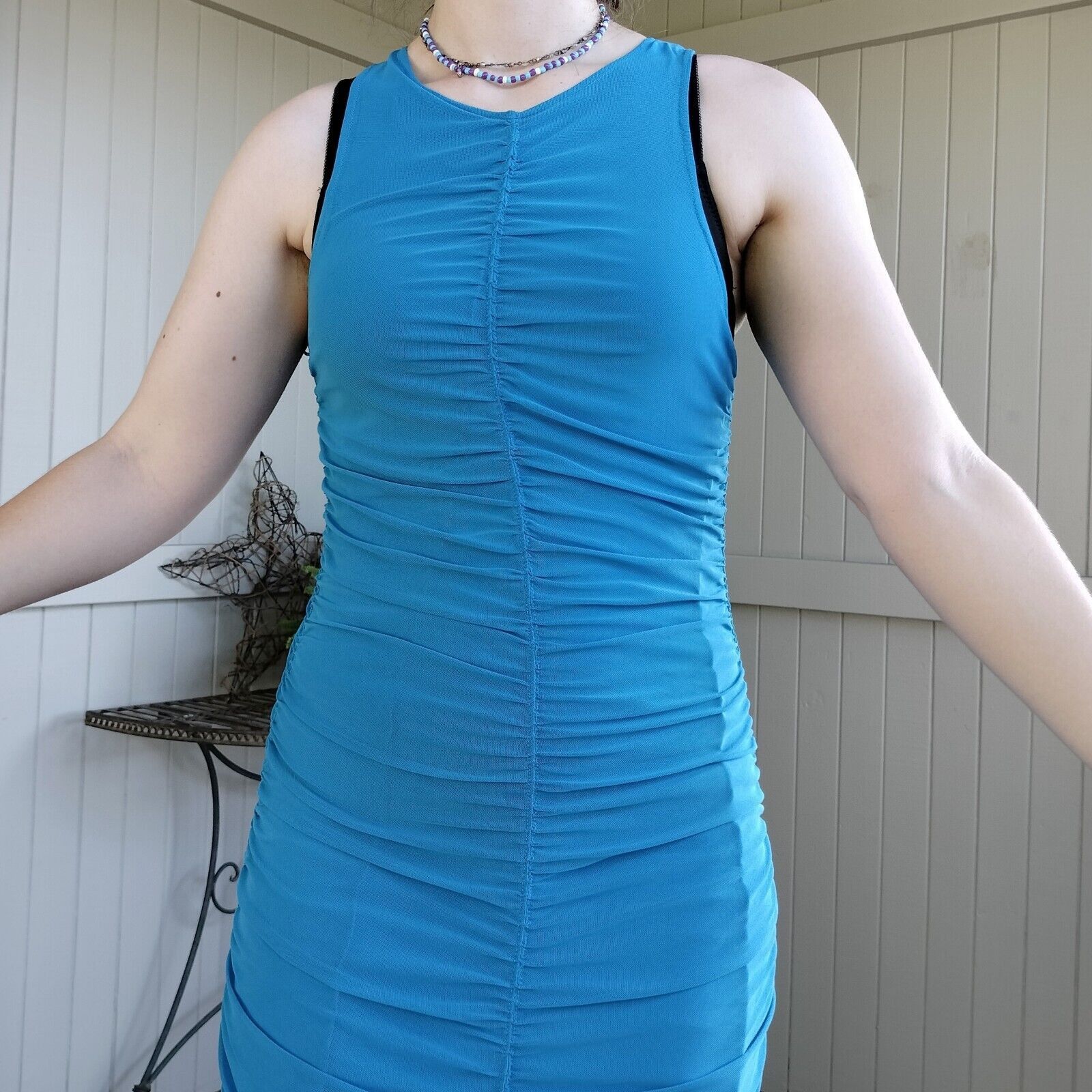 Designer House of Harlow 1960 Dress Midi Bodycon Mesh Ruched Cocktail Size M / US 6-8 / IT 42-44 - 5 Thumbnail