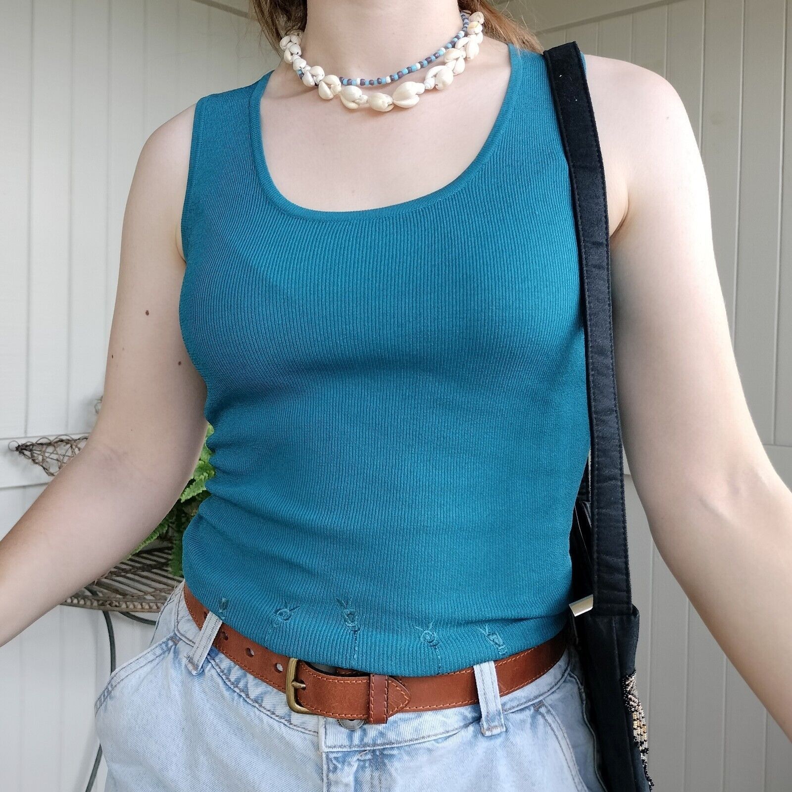 Designer × Vintage Vintage Y2K Top Tank Floral Knit Embroidered Rayon Cami Size L / US 10 / IT 46 - 2 Thumbnail