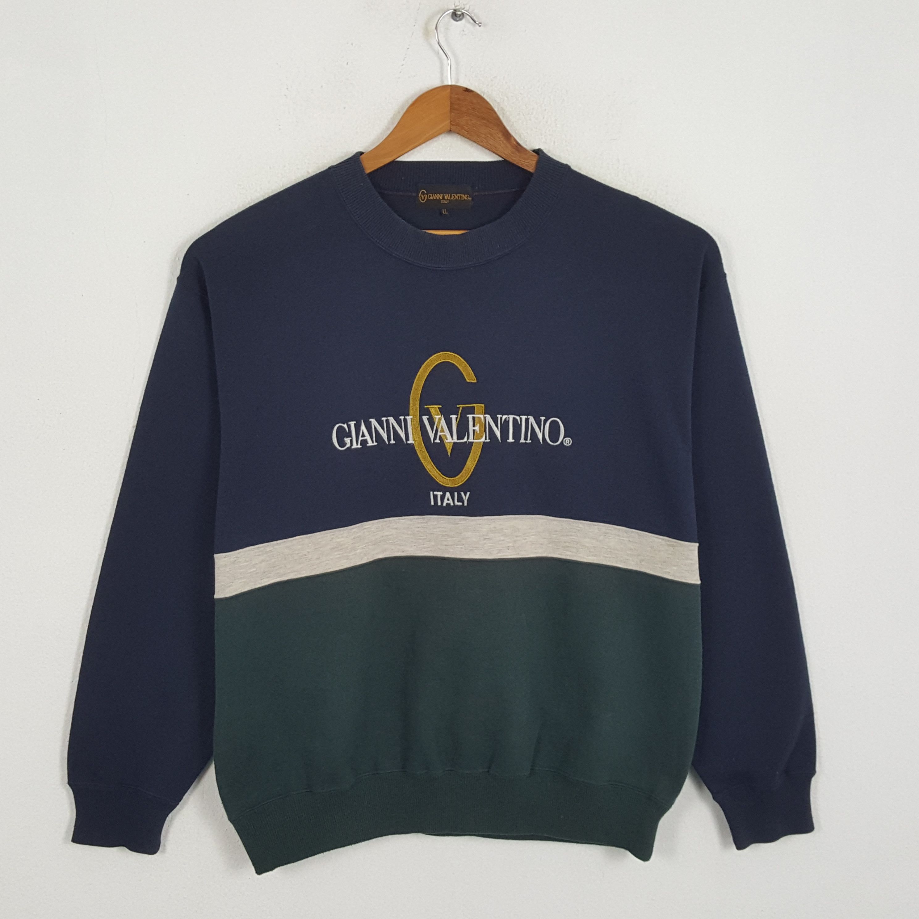 Rare!! Vintage 90s Gianni Valentino Italy Stripe Small Logo Embroidery Crewneck Sweatshirt Jumper Pullover Style outlets Fashion Design / Size Large