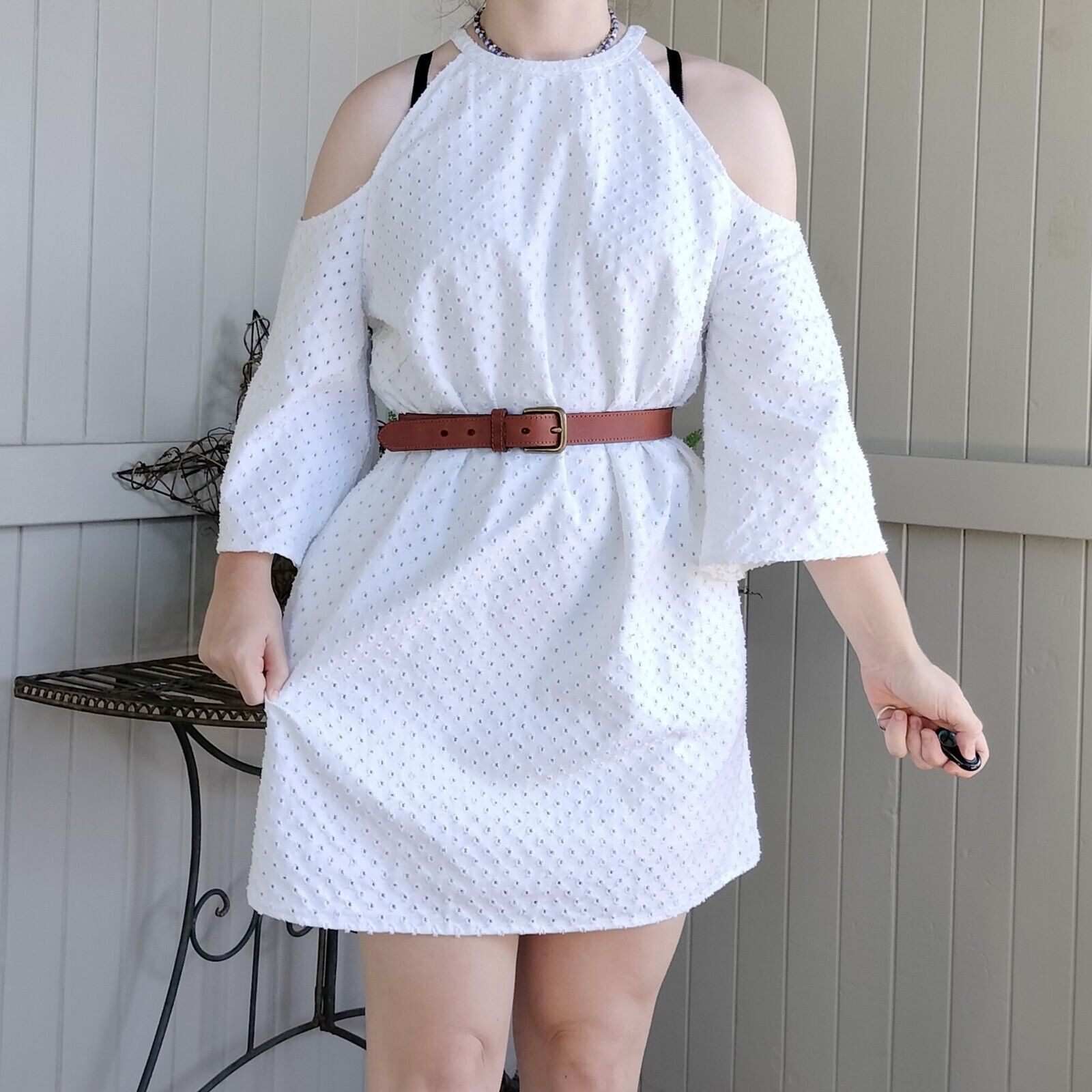 Designer The Fifth Label Dress Mini Broderie Anglaise Bell Sleeve Size L / US 10 / IT 46 - 2 Thumbnail