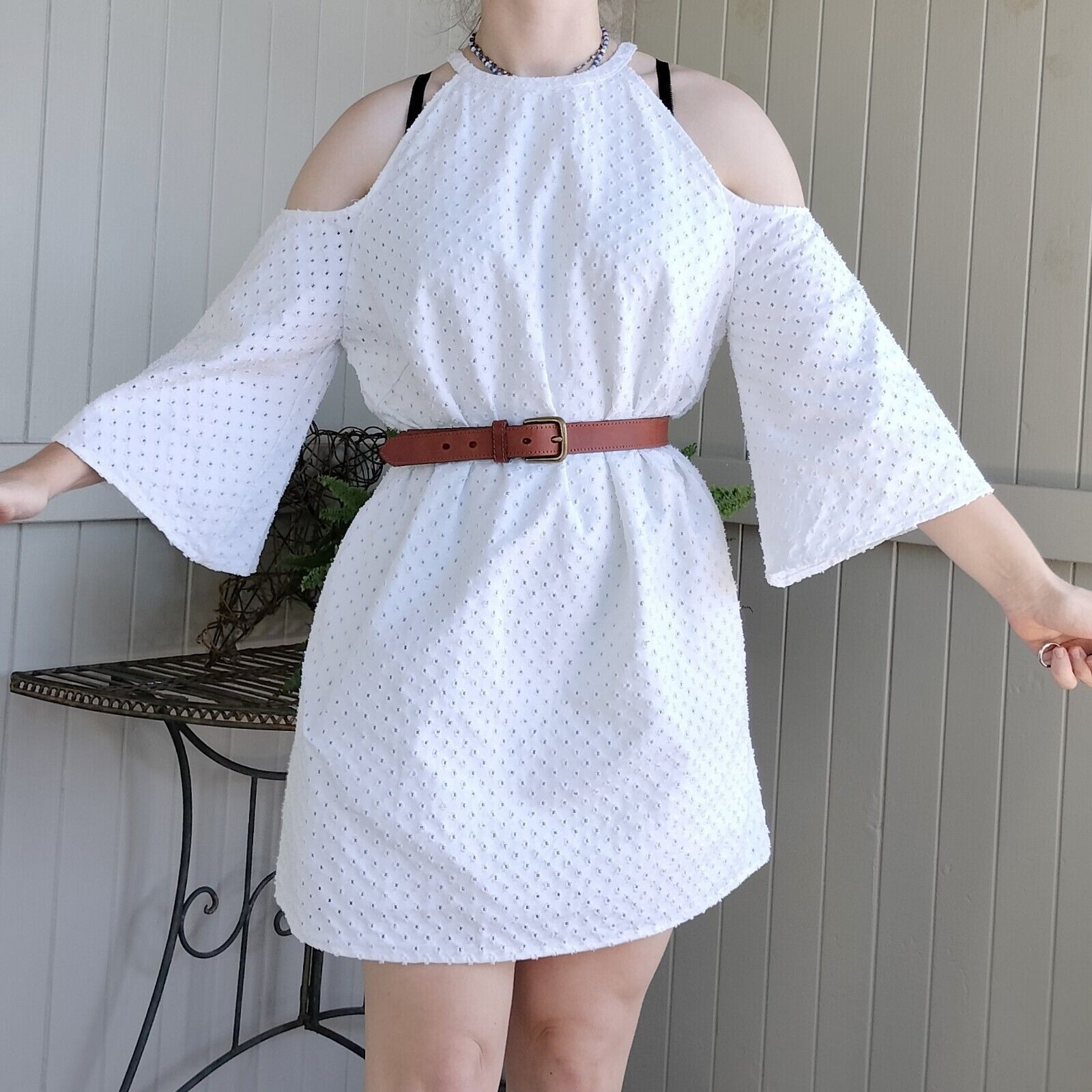 Designer The Fifth Label Dress Mini Broderie Anglaise Bell Sleeve Size L / US 10 / IT 46 - 1 Thumbnail