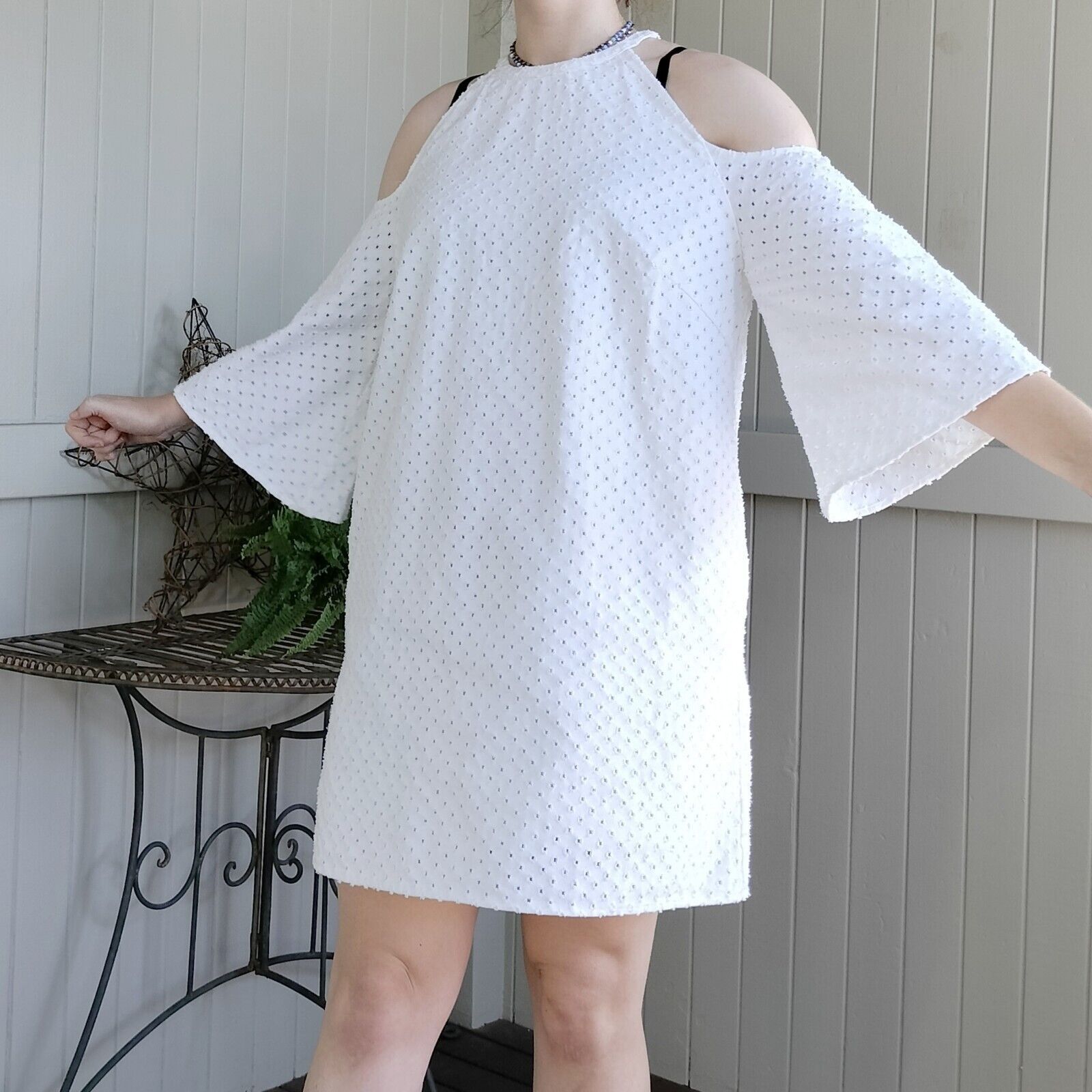 Designer The Fifth Label Dress Mini Broderie Anglaise Bell Sleeve Size L / US 10 / IT 46 - 4 Thumbnail
