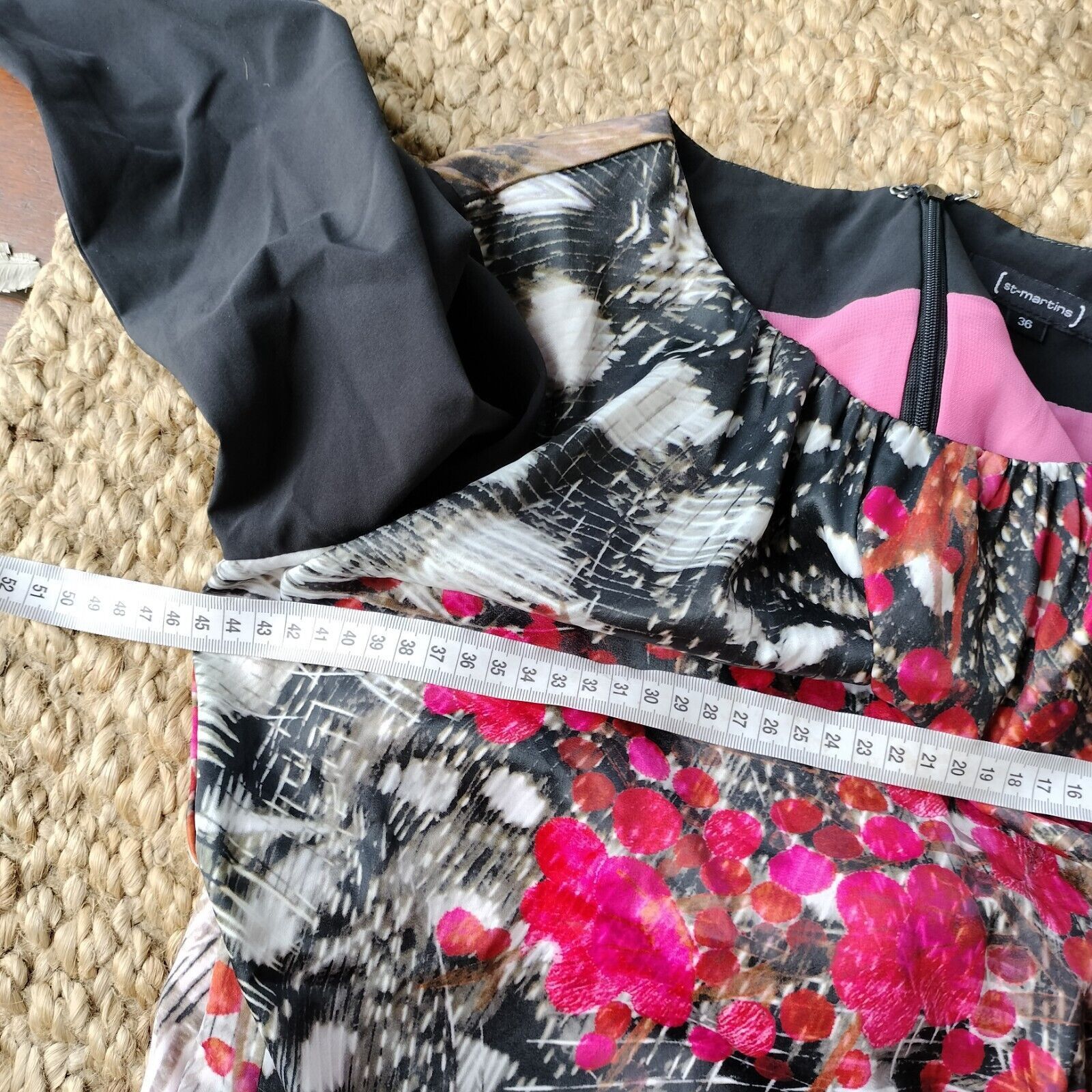 Designer St-Martins Dress Black Pink Mini Satin Pencil Abstract Size S / US 4 / IT 40 - 11 Thumbnail
