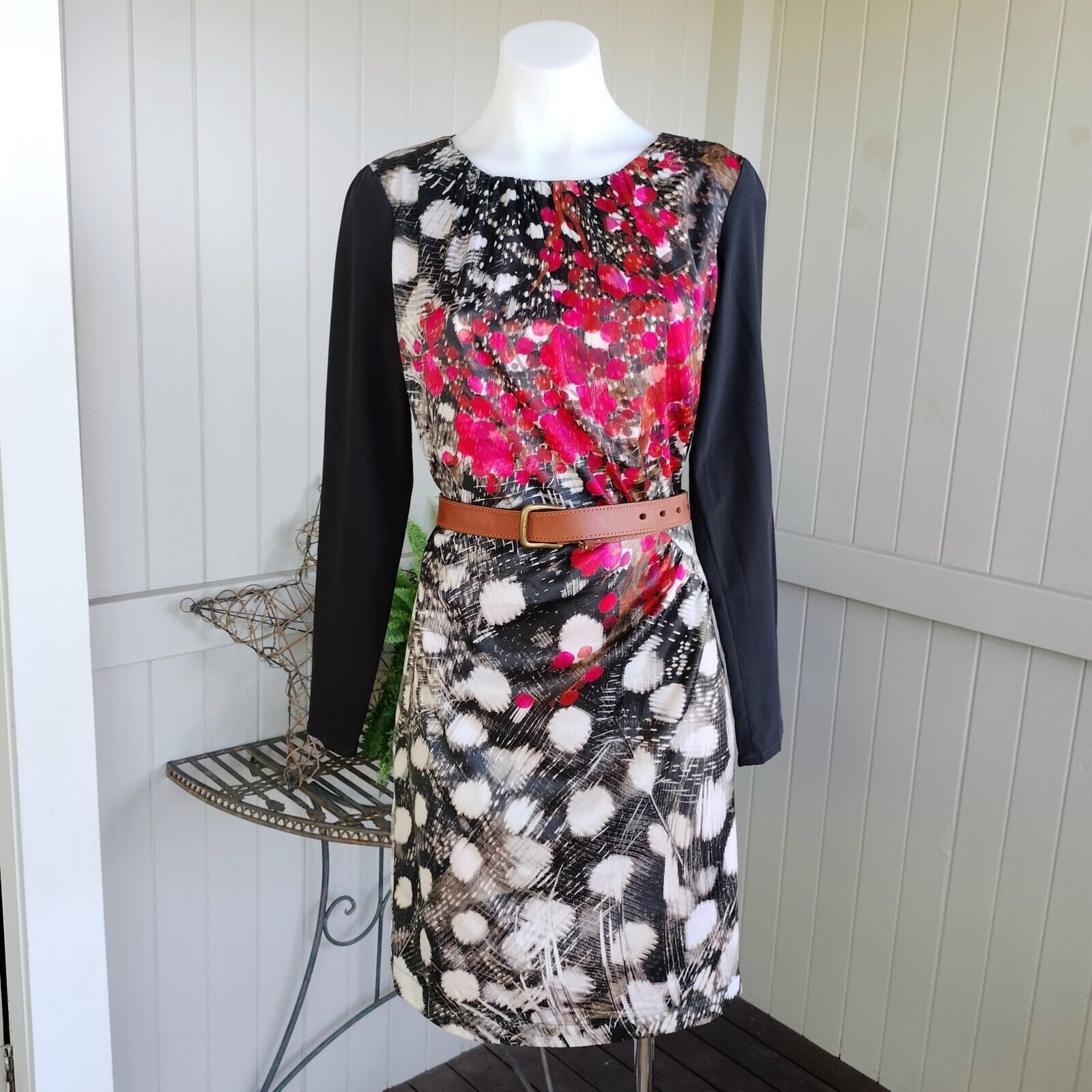 Designer St-Martins Dress Black Pink Mini Satin Pencil Abstract Size S / US 4 / IT 40 - 1 Thumbnail