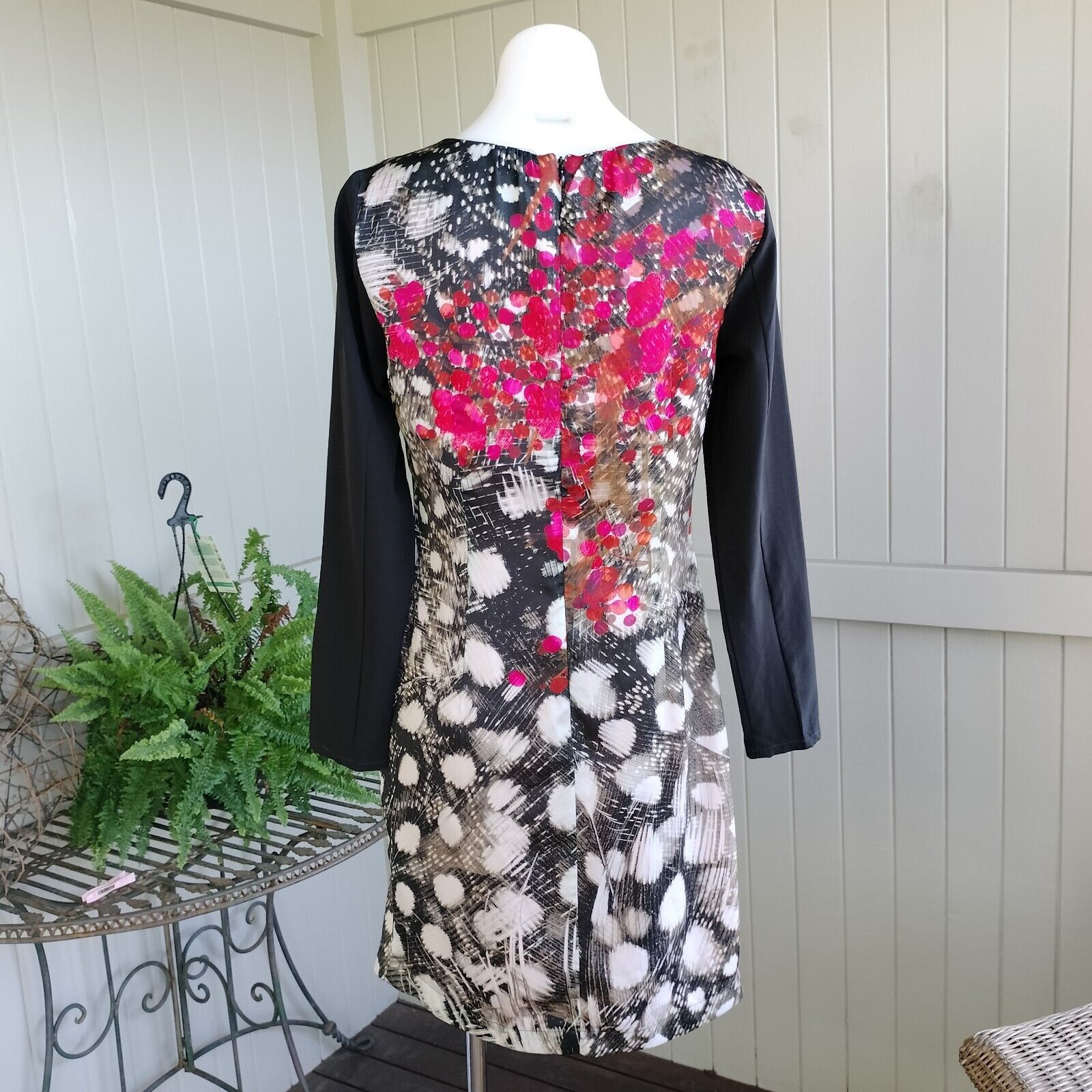 Designer St-Martins Dress Black Pink Mini Satin Pencil Abstract Size S / US 4 / IT 40 - 3 Thumbnail