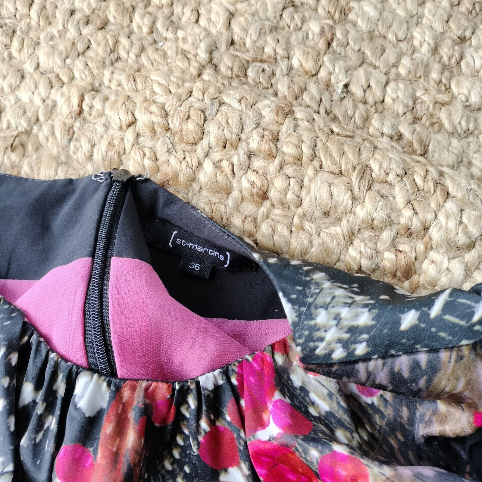 Designer St-Martins Dress Black Pink Mini Satin Pencil Abstract Size S / US 4 / IT 40 - 8 Thumbnail