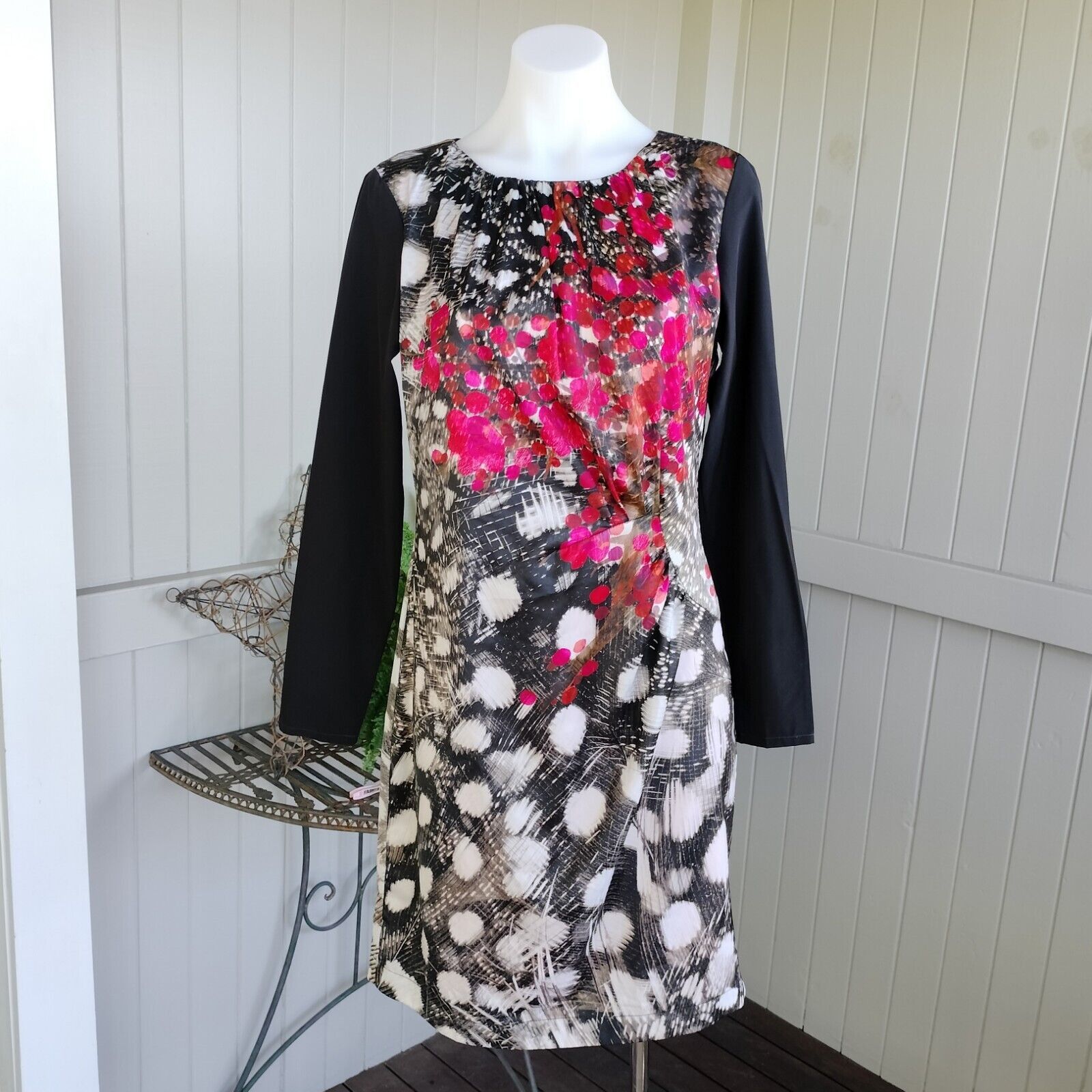 Designer St-Martins Dress Black Pink Mini Satin Pencil Abstract Size S / US 4 / IT 40 - 2 Thumbnail