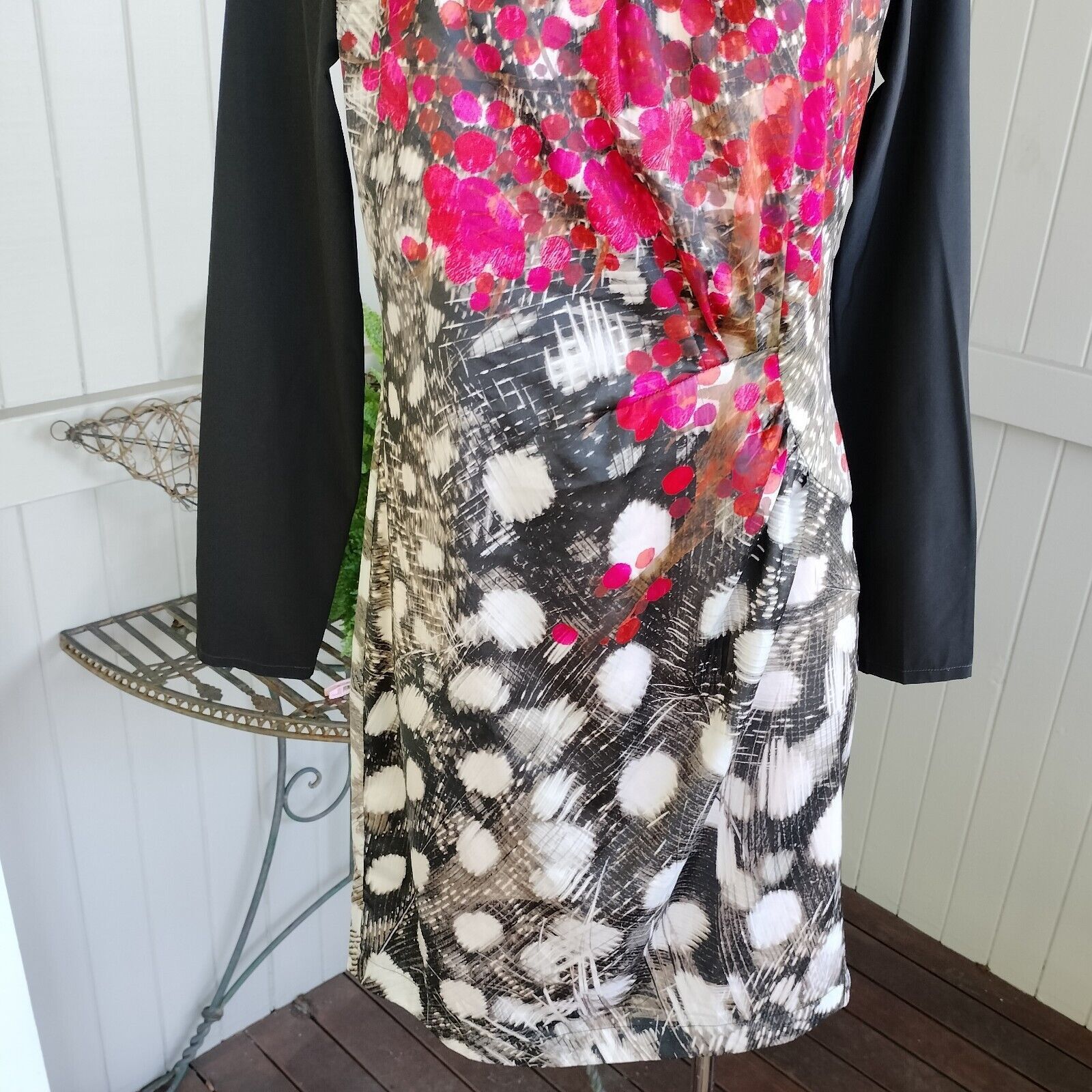 Designer St-Martins Dress Black Pink Mini Satin Pencil Abstract Size S / US 4 / IT 40 - 6 Thumbnail