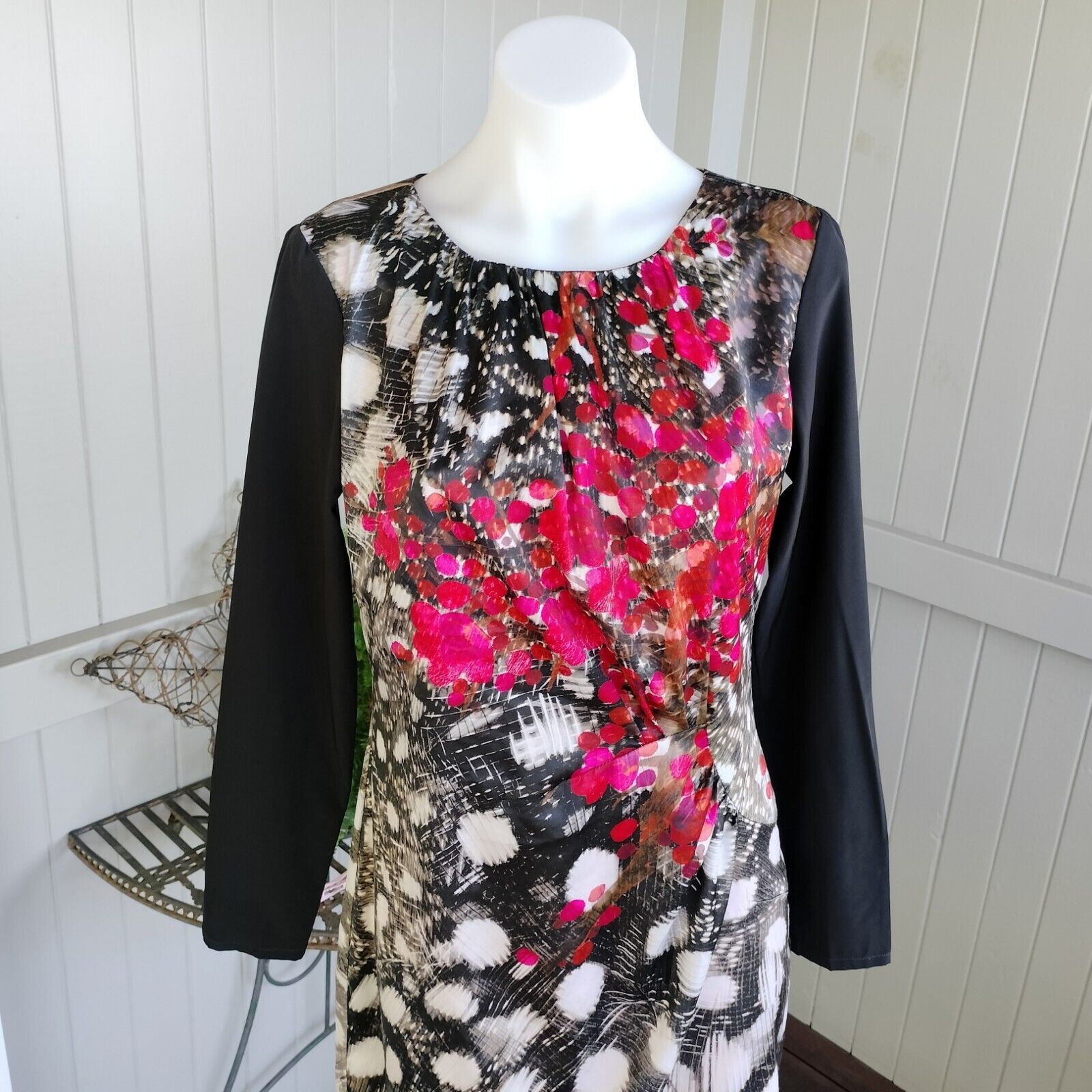 Designer St-Martins Dress Black Pink Mini Satin Pencil Abstract Size S / US 4 / IT 40 - 4 Thumbnail