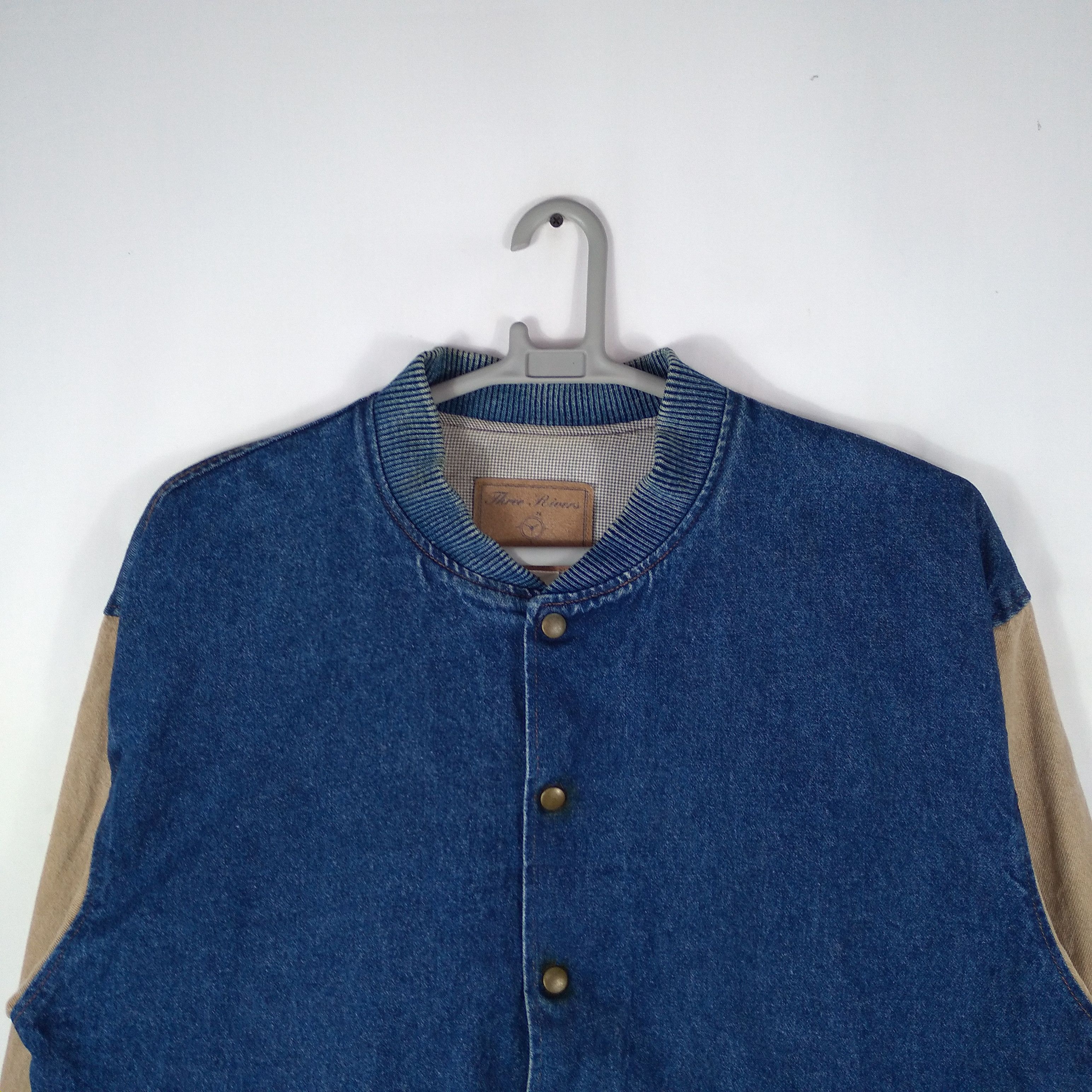 Vintage Rare Three River Tractor Big Logo Denim Heavy Varsity Jacket Size US L / EU 52-54 / 3 - 4 Thumbnail