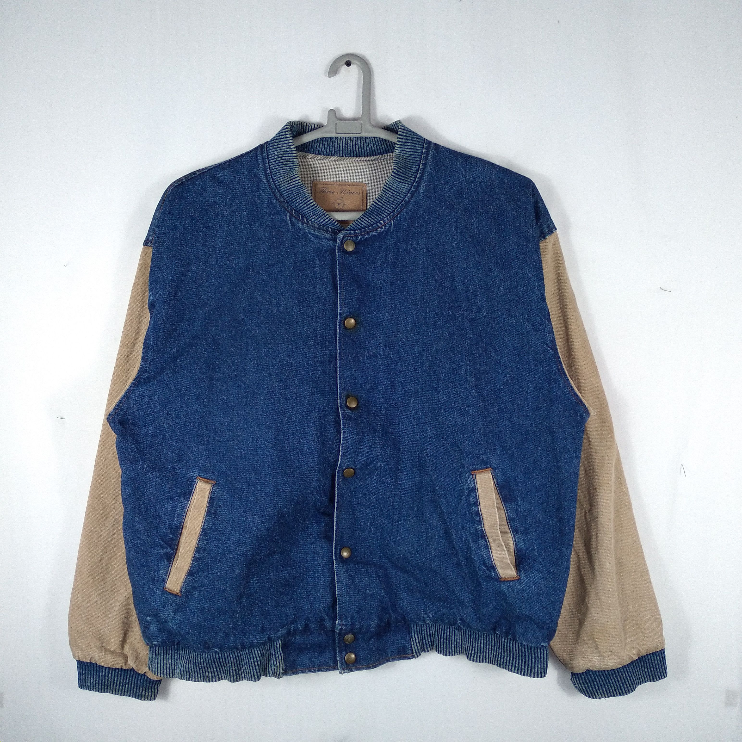 Vintage Rare Three River Tractor Big Logo Denim Heavy Varsity Jacket Size US L / EU 52-54 / 3 - 3 Thumbnail