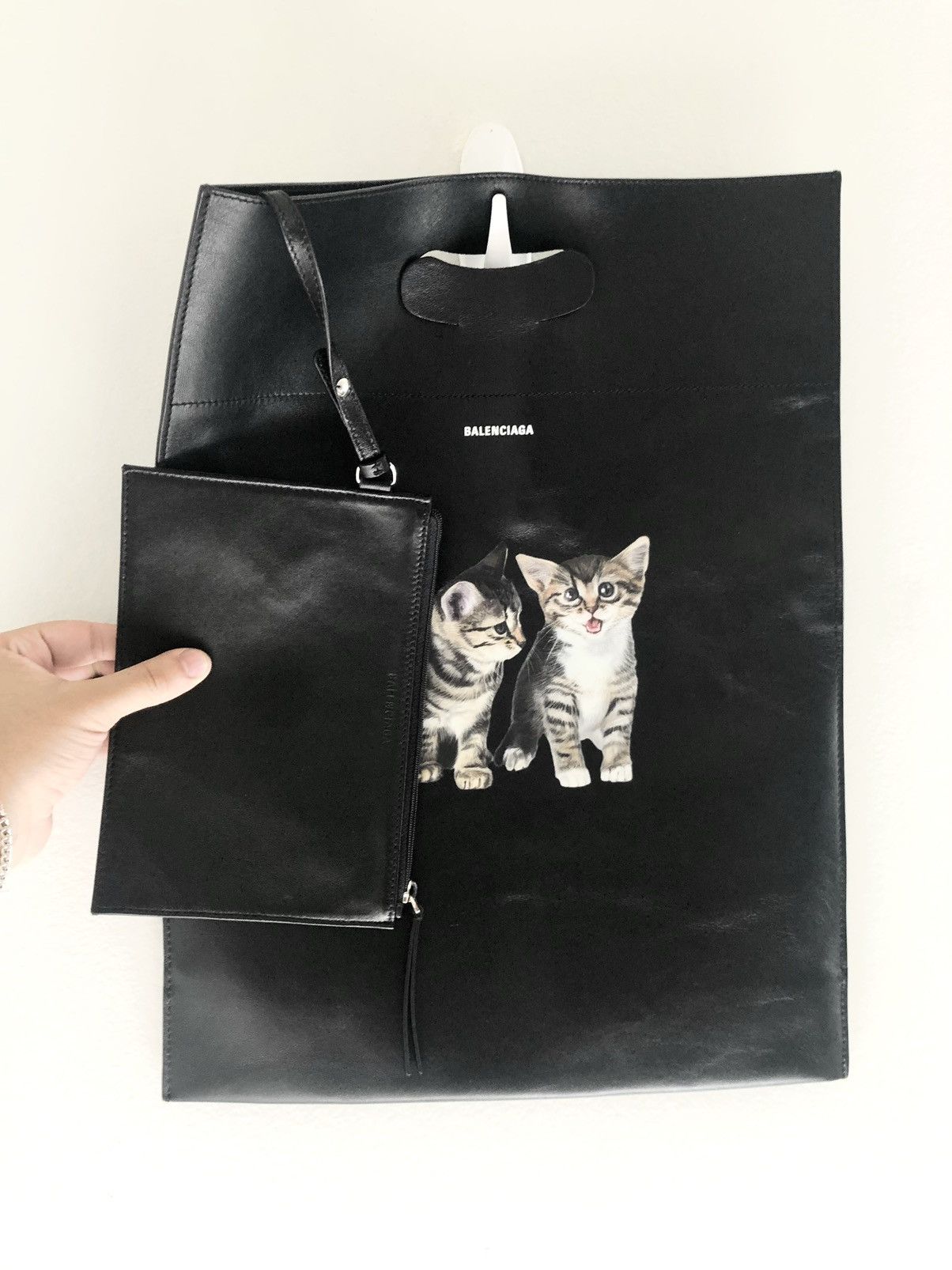 image of Balenciaga Pets Cat/kitten Leather Shopper Tote Bag Black, Men's
