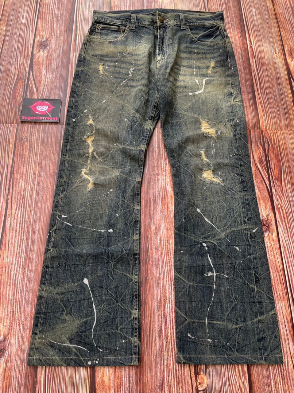 Japanese Brand Bootcut Distressed Paint Splatter Japanese Vintage Jeans Size US 33 - 1 Thumbnail