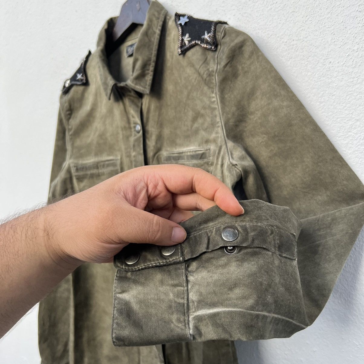 Japanese Brand VINTAGE ART DENIM SHIRT MILITARY STYLE PUNK DESIGN Size US S / EU 44-46 / 1 - 8 Thumbnail