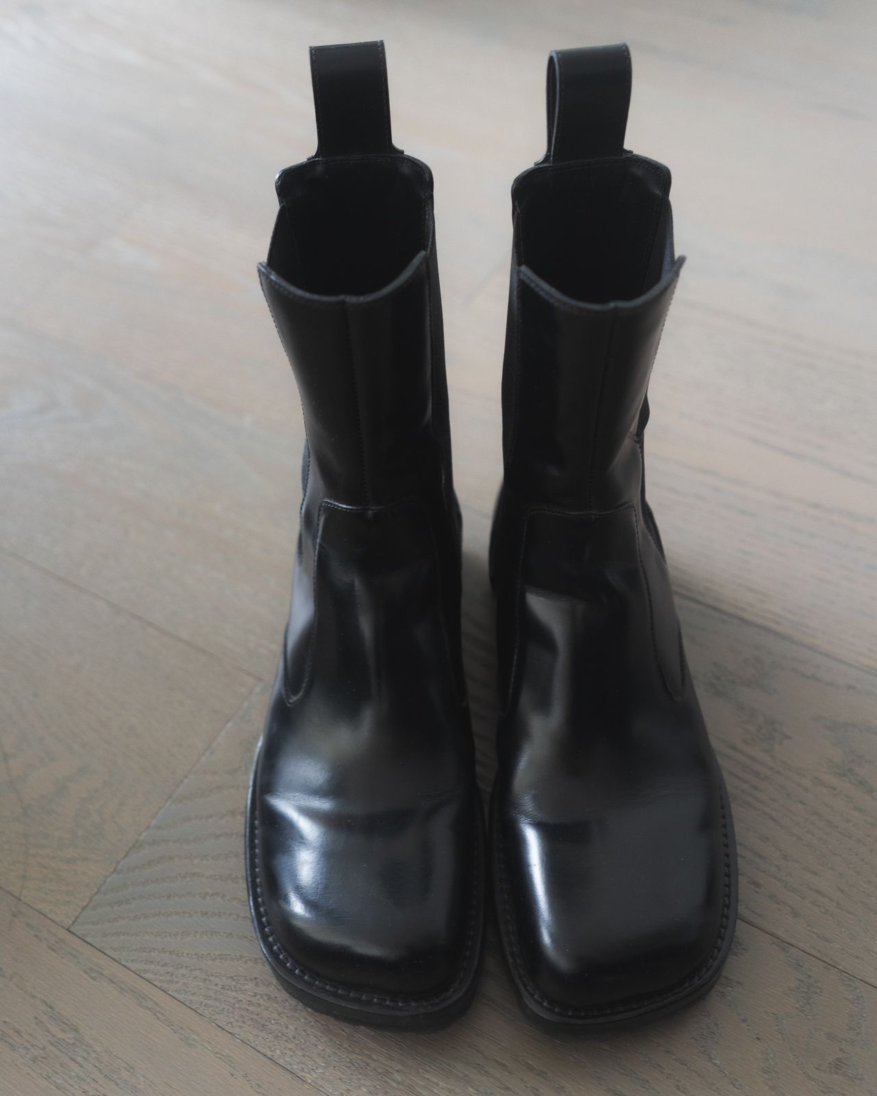 Pre-owned Dries Van Noten Grail  Square Toe Chelsea Boots In Black