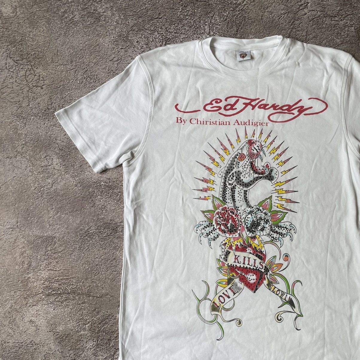 Vintage Vintage Y2K Ed Hardy Graphic Tee Sun Faded Skeleton Love L Size US L / EU 52-54 / 3 - 4 Thumbnail