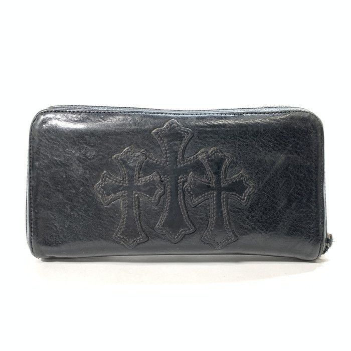image of Chrome Hearts 3 Cross Zip Wallet in Black, Men's