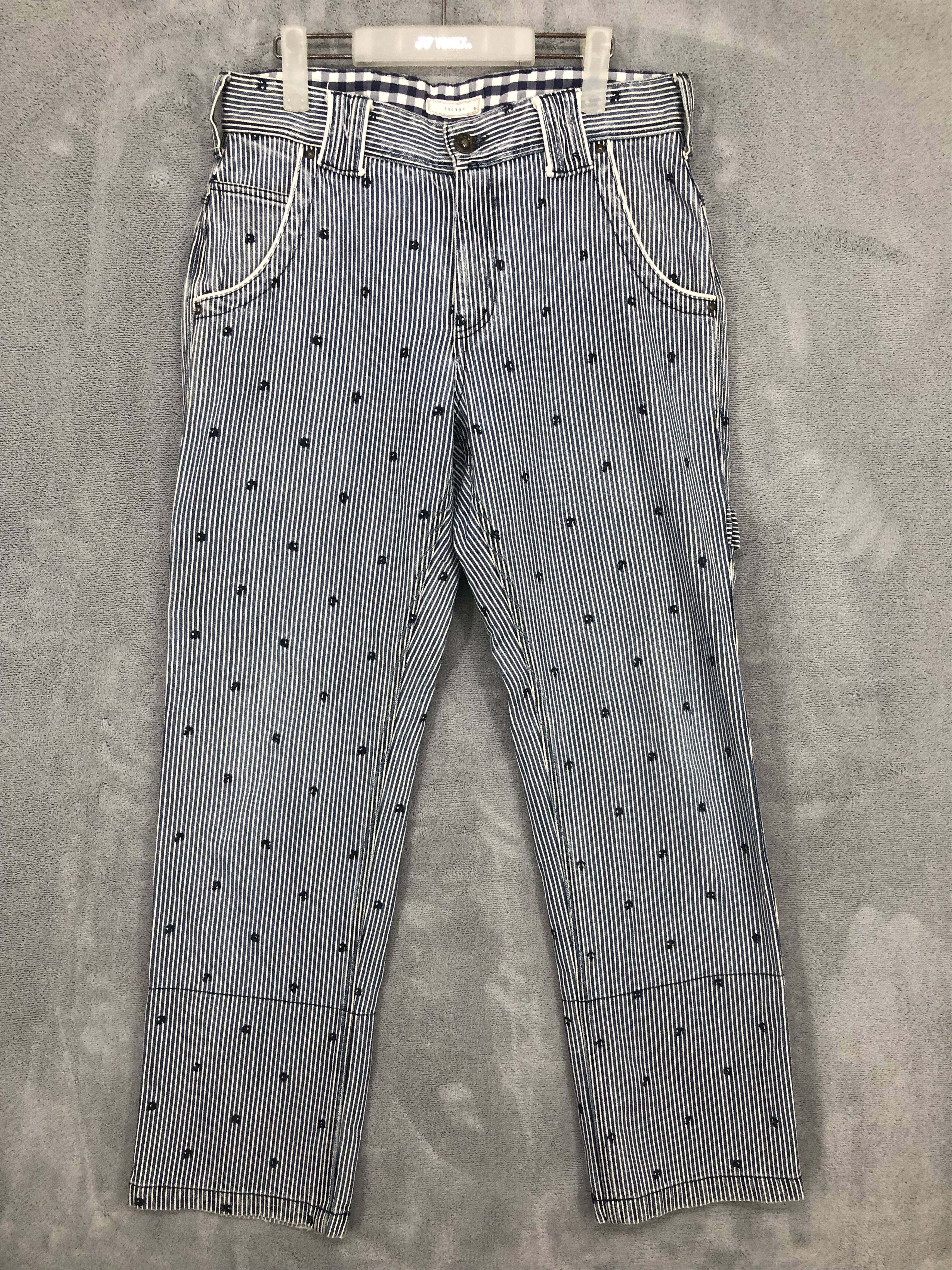 image of Browny Hickory Striped Navy Embroidery Logo Pants in Blue, Men's (Size 32)