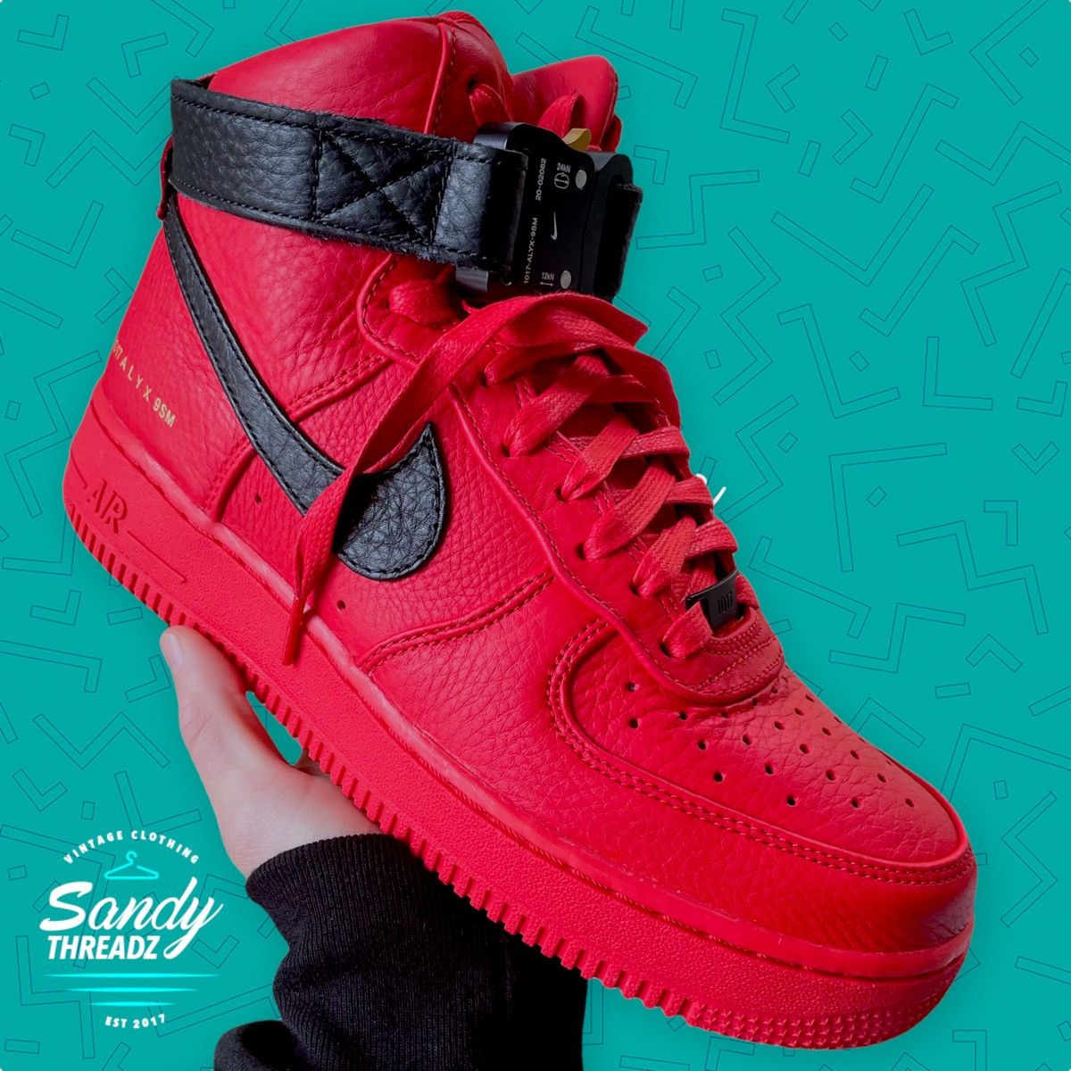 image of 1017 Alyx 9Sm x Alyx Nike Air Force 1 High Shoes in Red, Men's (Size 8)