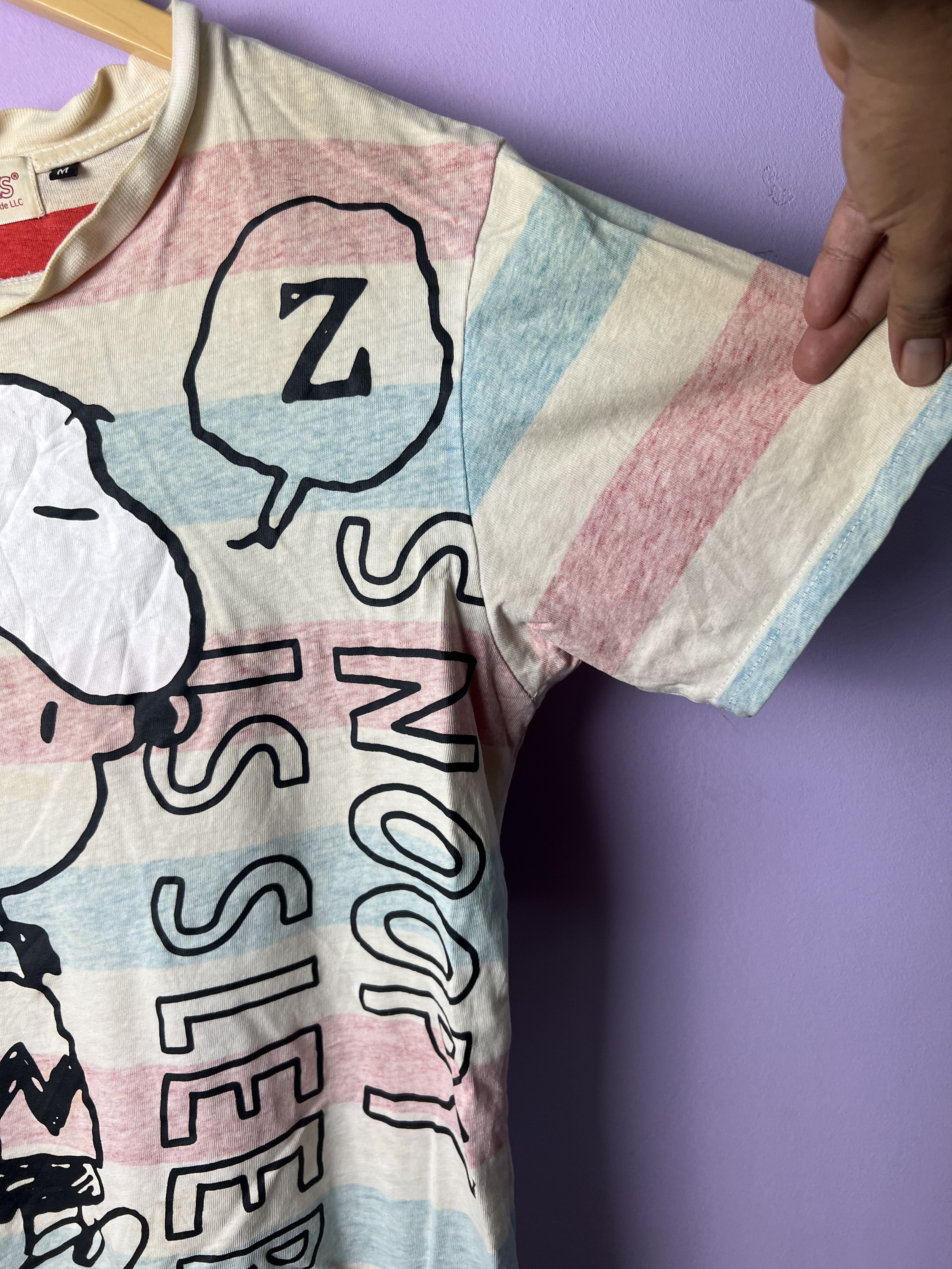 Peanuts 🔥Distressed Cream Stripe Snoopy Is Sleepy Tees Size US M / EU 48-50 / 2 - 9 Thumbnail